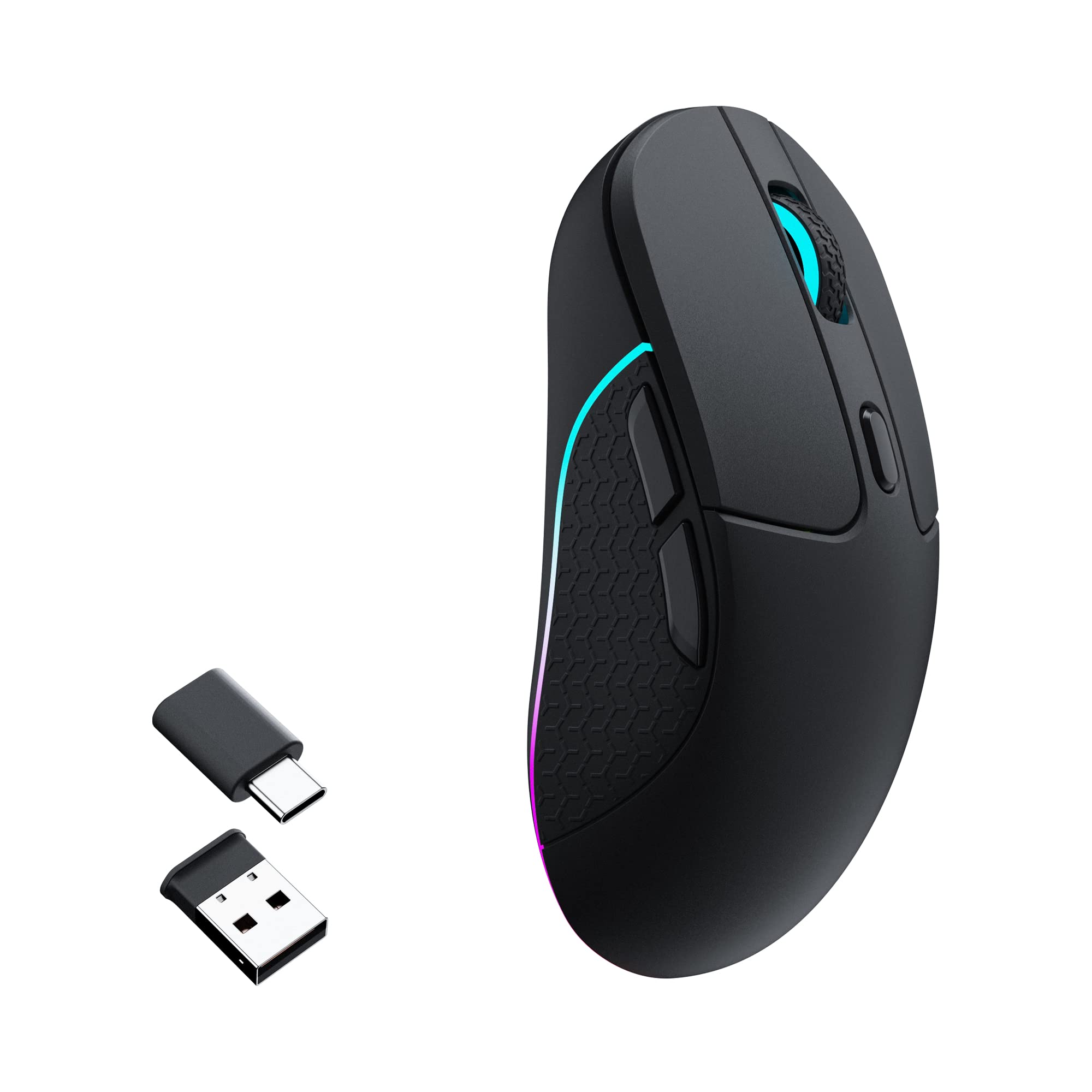 Keychron M3 Kabellose Maus, PAW3395-Sensor mit programmierbarer Makrotaste 26.000 DPI, unterstützt 2,4 GHz Bluetooth 5.1, 79 g, ultraleichtes ergonomisches Design für PC Mac Laptop – Schwarz