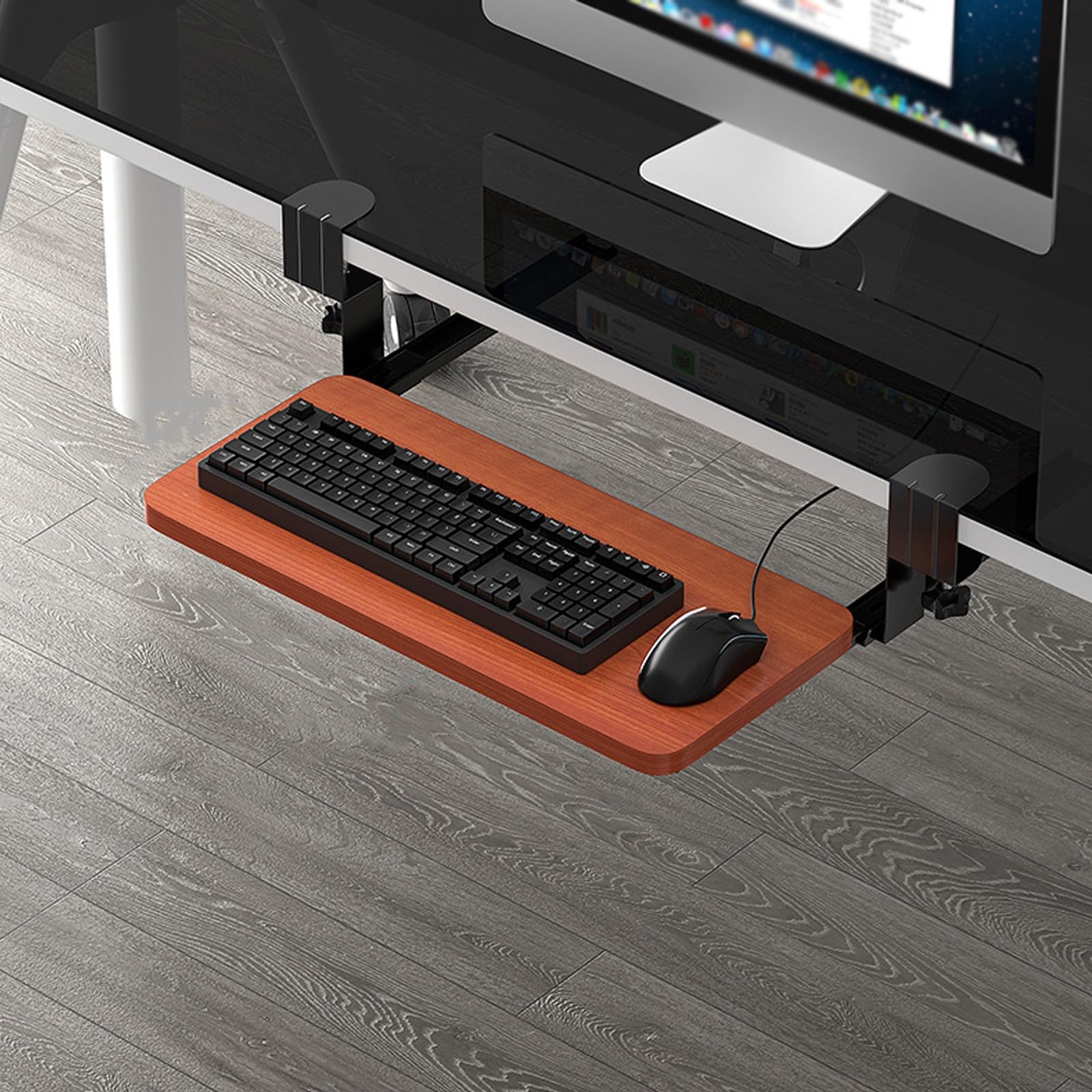 Tastatur- und Maus-Schiebeablage mit C-Klemmständer mit Mauspad für Gaming, Zuhause, Büro (Weiß, 55 cm)