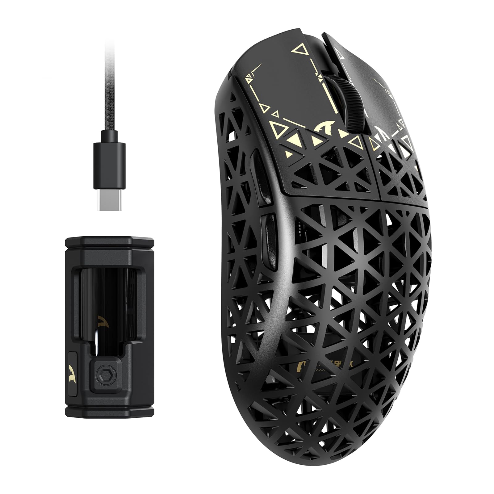 ATTACK SHARK R5 Ultra Carbonfaser HyperSpeed Kabellose Gaming-Maus, 39g ultraleichte Maus, 2,4G/BT/USB-C Kabelgebunden, PAW3950MAX Sensor, 8000Hz Kabellose Abtastrate, 42000DPI,Wins/Mac–Schwarz