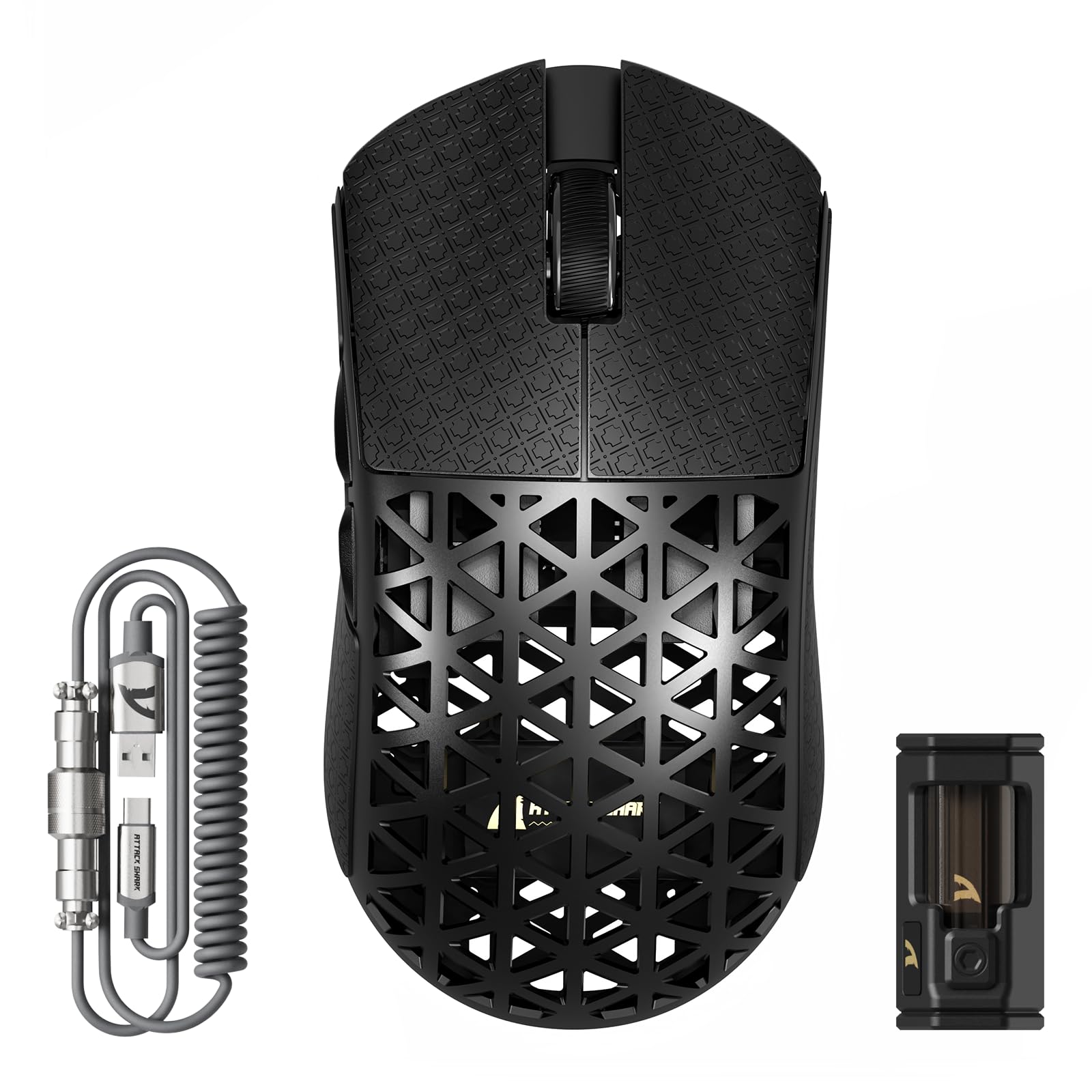 ATTACK SHARK R5 Ultra Carbonfaser Gaming-Maus, 39g Superlight, 8000Hz Kabellose Mouse, 42000 DPI, PAW3950MAX-Sensor, Nordic 52840 MCU, Bluetooth/2.4G/Kabelgebundene, mit Spiralkabel, PC/Mac, Schwarz