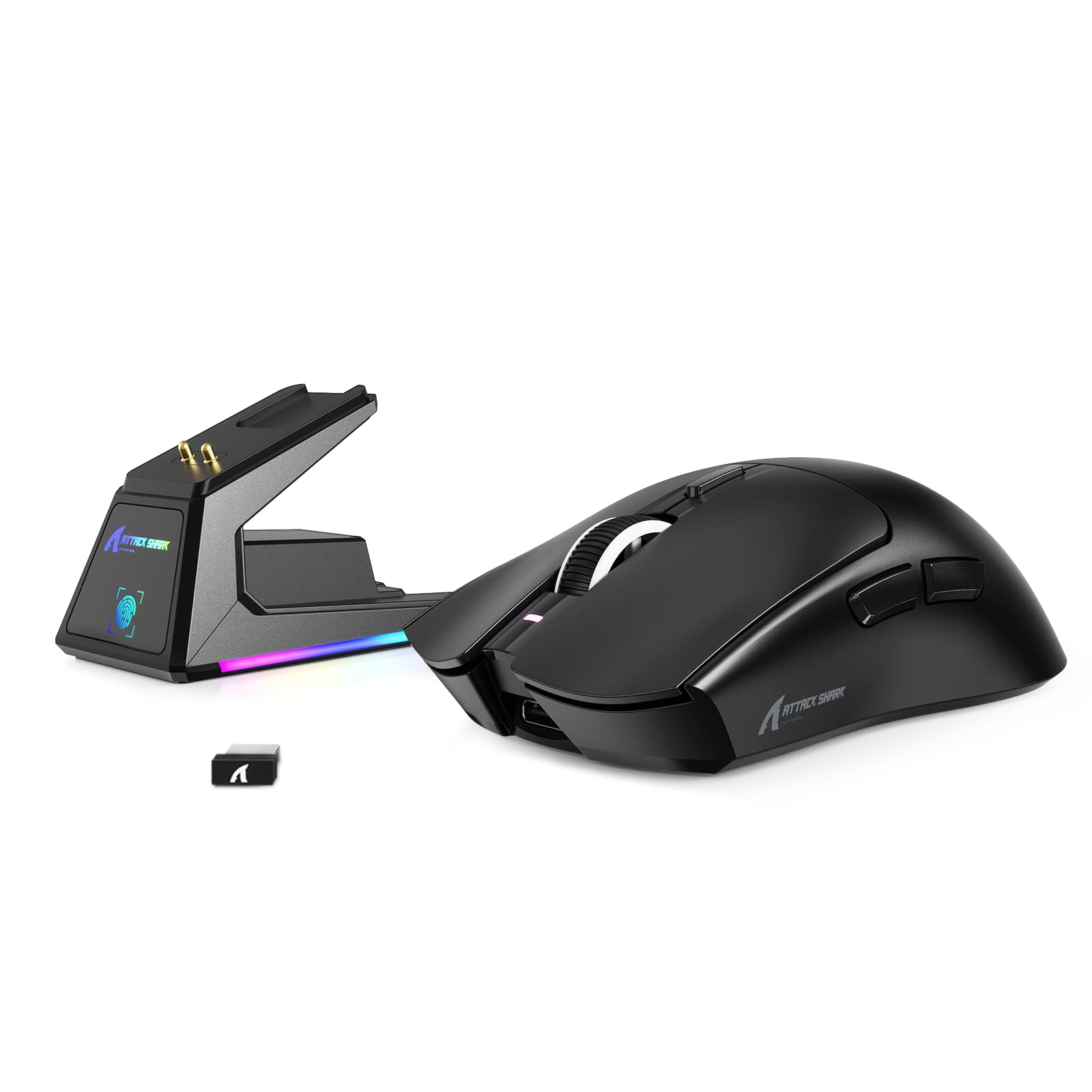 MAMBASNAKE x Attack Shark X1 Gaming-Maus mit Ladestation, 49g Ultralight, 40K DPI PAW3395 PRO-Sensor, 1000Hz Abfragerate, BT/2,4G Wireless/Wired PC Office-Maus mit Grip Tape für Mac/Win11 - Schwarz