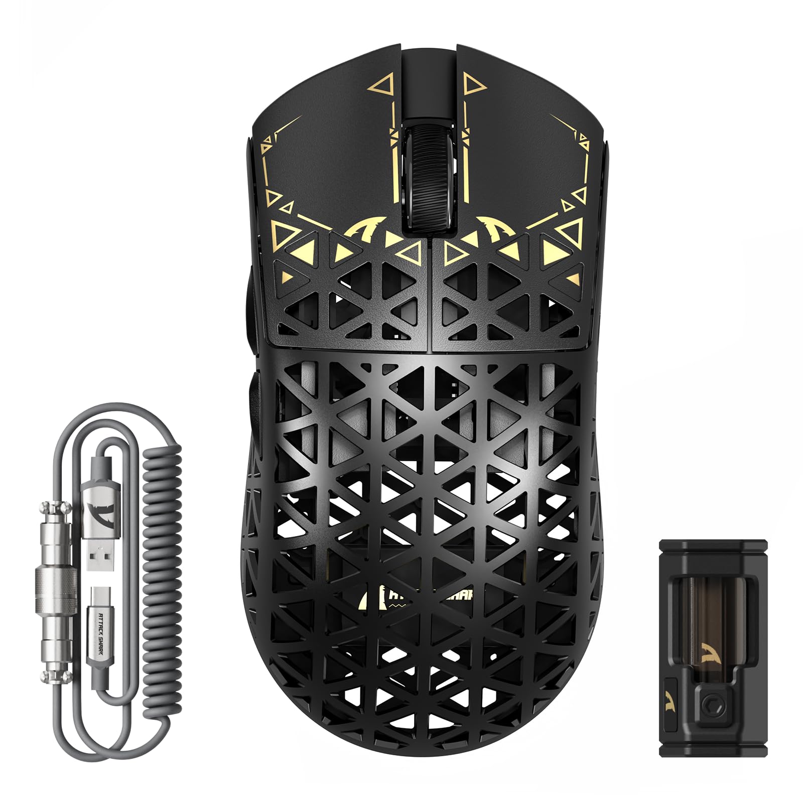 ATTACK SHARK R5 Ultra Carbonfaser Gaming-Maus, 39g Superlight, 8000Hz Kabellose Mouse, 42000 DPI, PAW3950MAX-Sensor, Nordic 52840 MCU, Bluetooth/2.4G/Kabelgebundene, mit Spiralkabel, PC/Mac, Schwarz