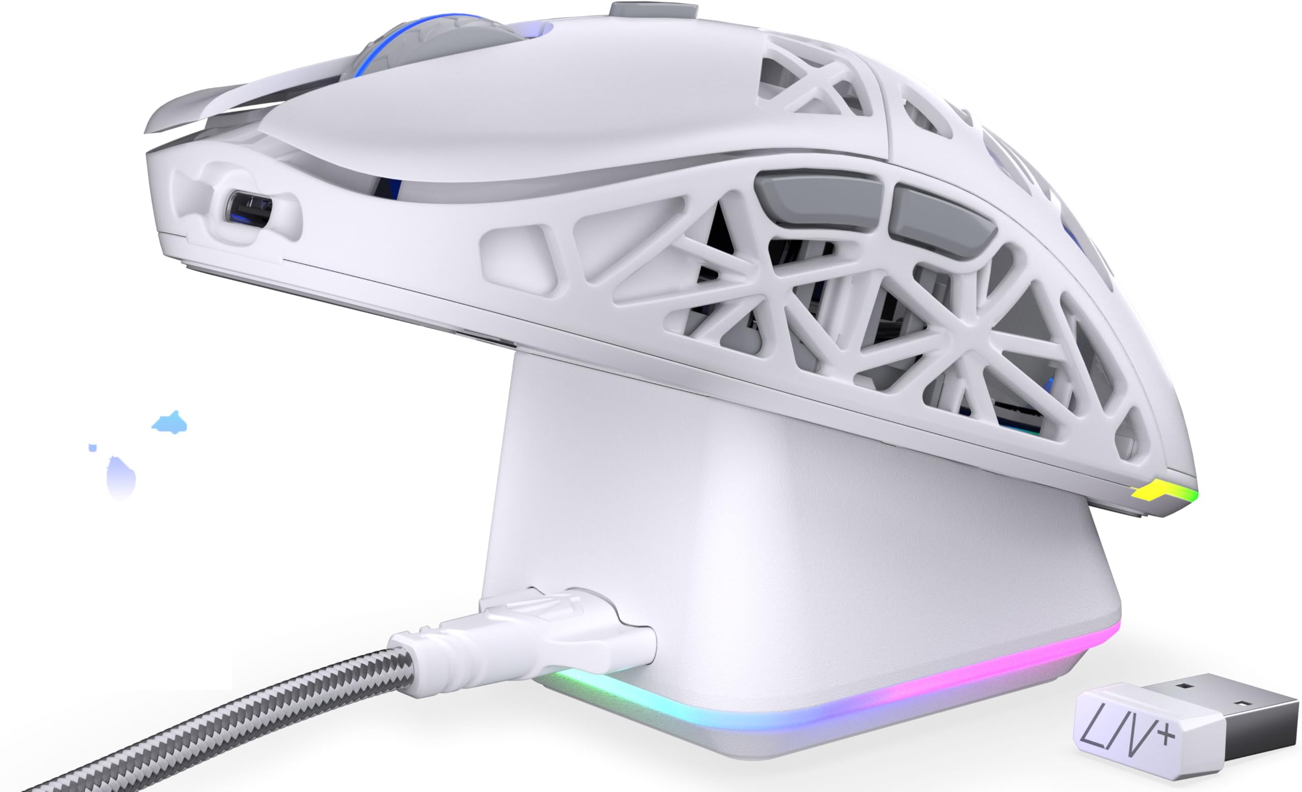 ENDORFY LIV Plus Wireless Onyx White, weiß Gaming Maus, Maus kabellos, Ladestation im Set, Ultraleichtes Design (69 g), Maximal 26.000 DPI, PixArt PAW3395, 2.4GHz, BT, USB-A, EY6A017