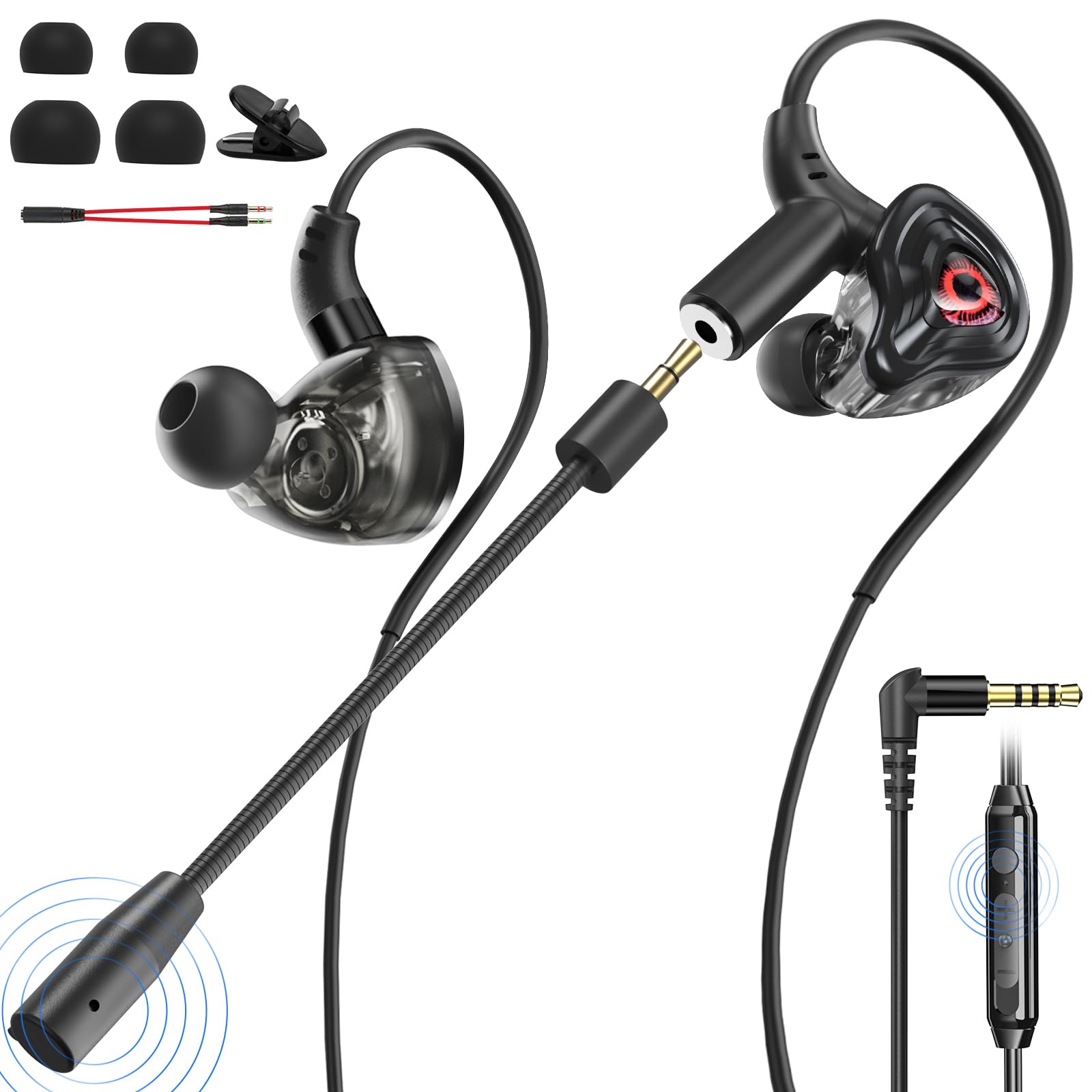 ShinePick In Ear Gaming Headset, In-Ear Kopfhörer mit Kabel 3,5 mm, Abnehmbarer Mikrofon, kabelgebundene Kopfhörer für Smartphone, MP3/MP4 Player, Computer, Laptop, Tablet (Rot)