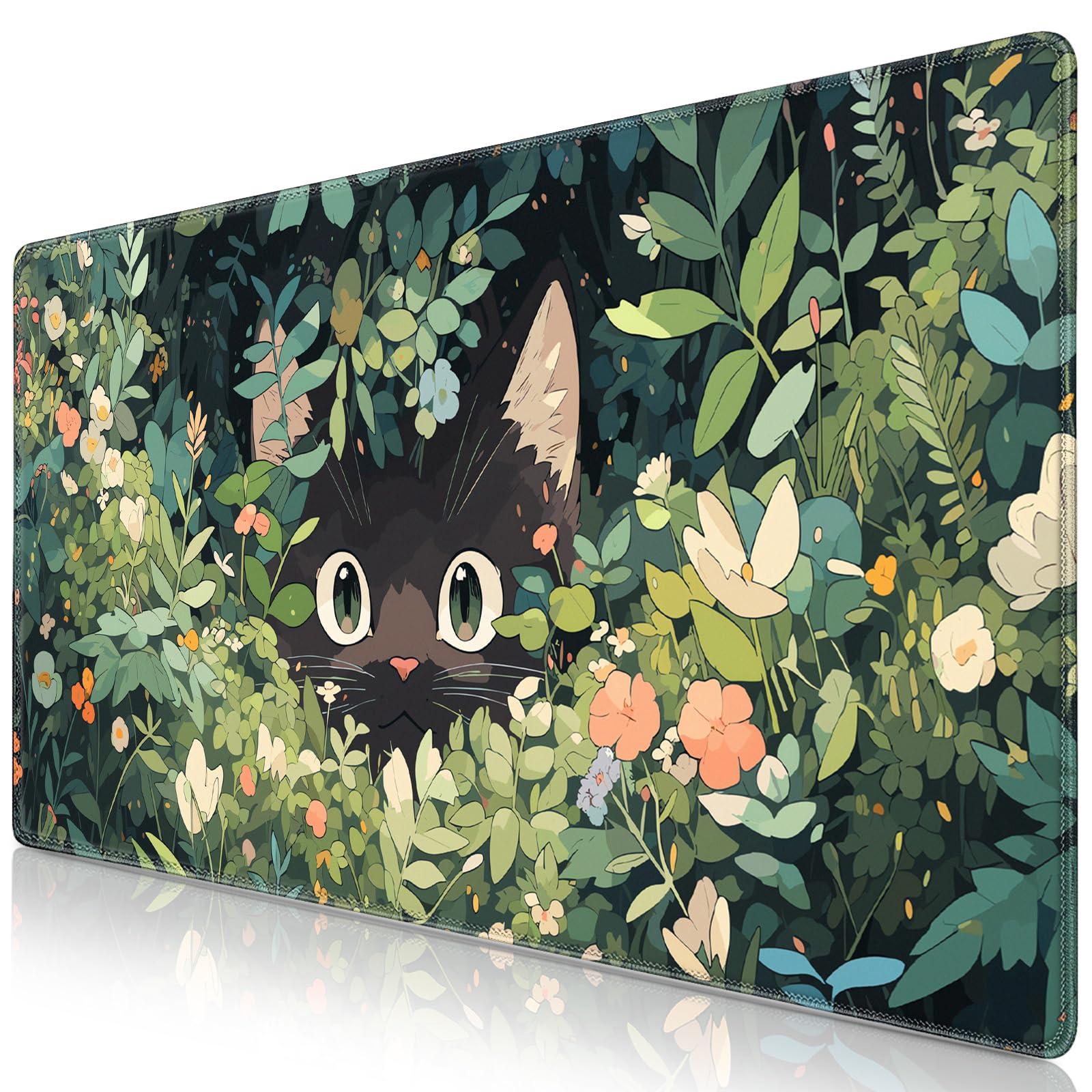 Abetcabe Gaming Mauspad XXL, Mousepad 900 x 400mm, Cute Katze Mauspad groß Vernähte Kanten WassXerdicht Anti-Rutsch für PC, Laptop, Maus und Tastatur