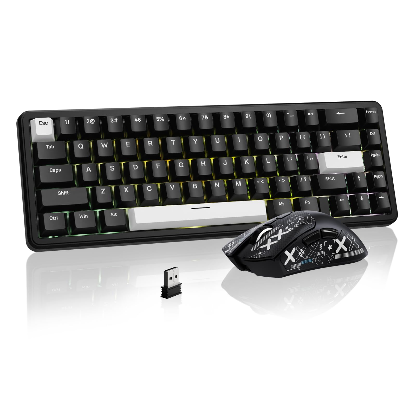 ATTACK SHARK Gaming-Tastatur & -Maus-Set, X65 HE Kabelgebundene Magnettastatur und R1 Kabellose 59g Superleichte Maus (8000Hz, RT 0,01mm, RGB, 65h Akku) - Schwarz