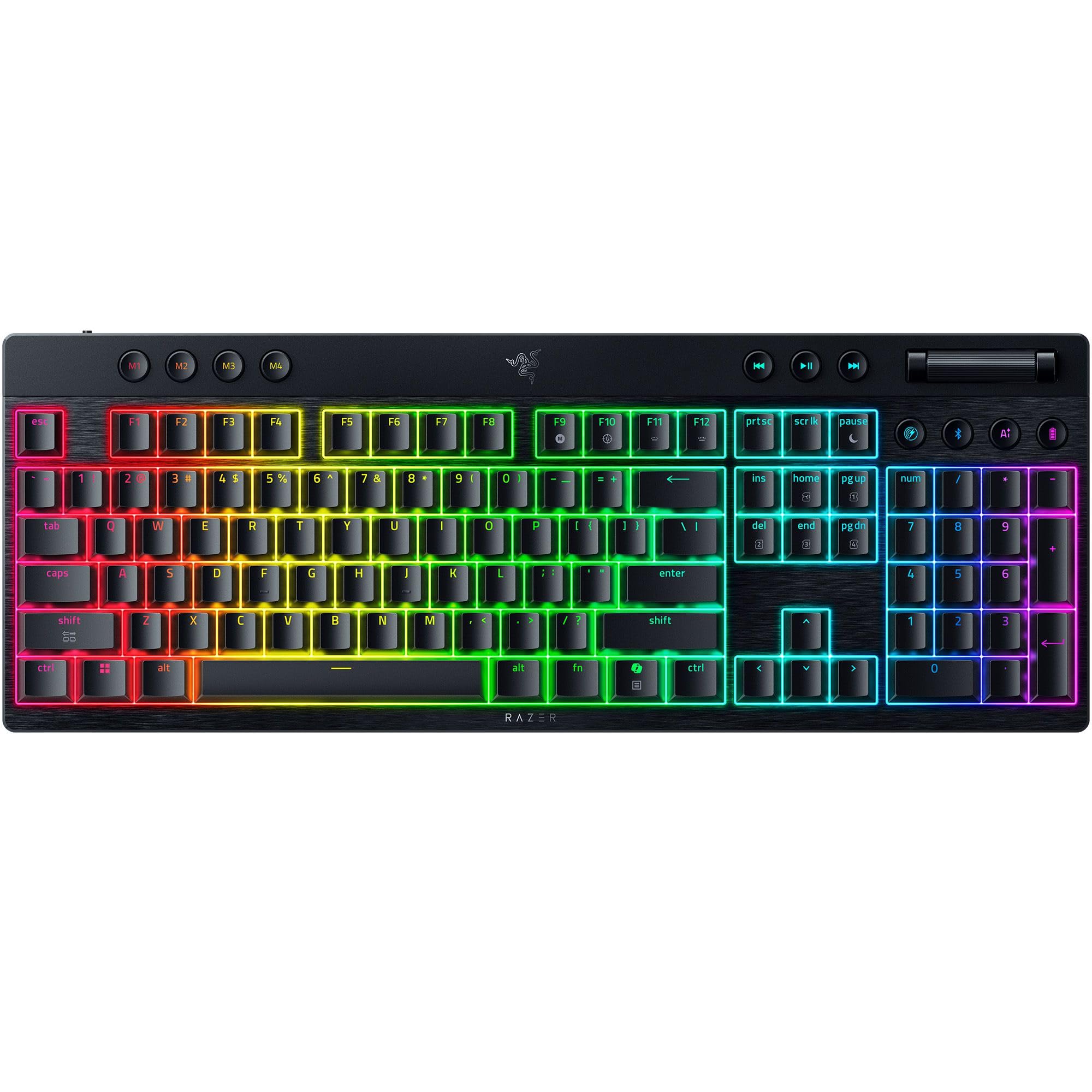 Razer BlackWidow V4 Low-Profile HyperSpeed - Kabellose, Flache mechanische Gaming-Tastatur (HyperSpeed Wireless & BT, Multifunktionaler Drehregler & 11 Funktionstasten) Green Switches | US-Layout