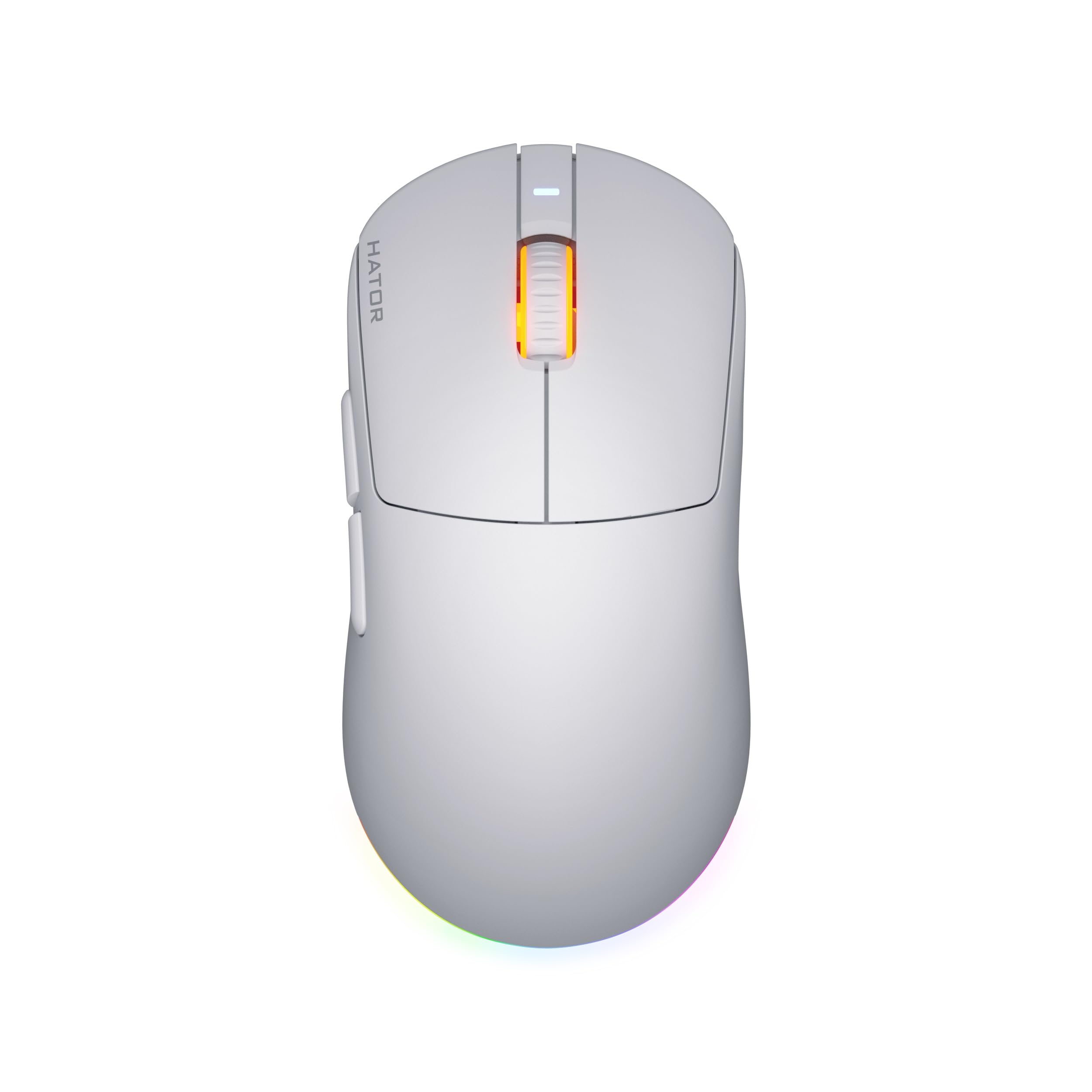 HATOR Quasar 3 Wireless Gaming Maus – Symmetrisches Design, 2.4GHz/Bluetooth/USB, 12.000 DPI PixArt Sensor, 100 Mio Klicks, RGB, 100 Std Akkulaufzeit, 64g, PC/Mac/Linux, Weiß
