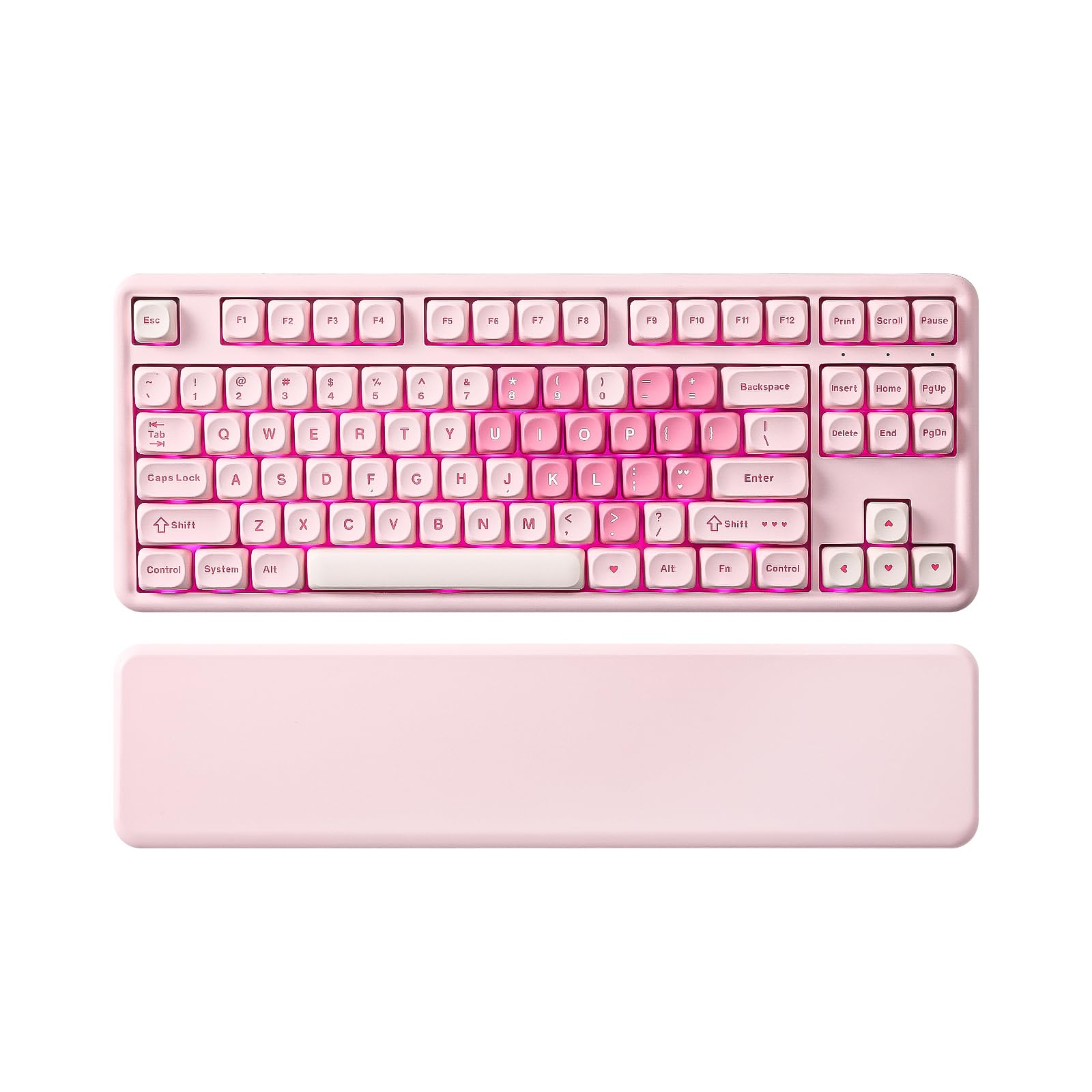 YUNZII B87 Drahtlose Mechanische Tastatur, QMK/VIA Software Custom Gaming Tastatur, Gasket RGB mit MOA Keycaps, Wrist Rest, BT5.0/2.4G/USB-C NKRO für Win/Mac (pink, Milk v2 linear)