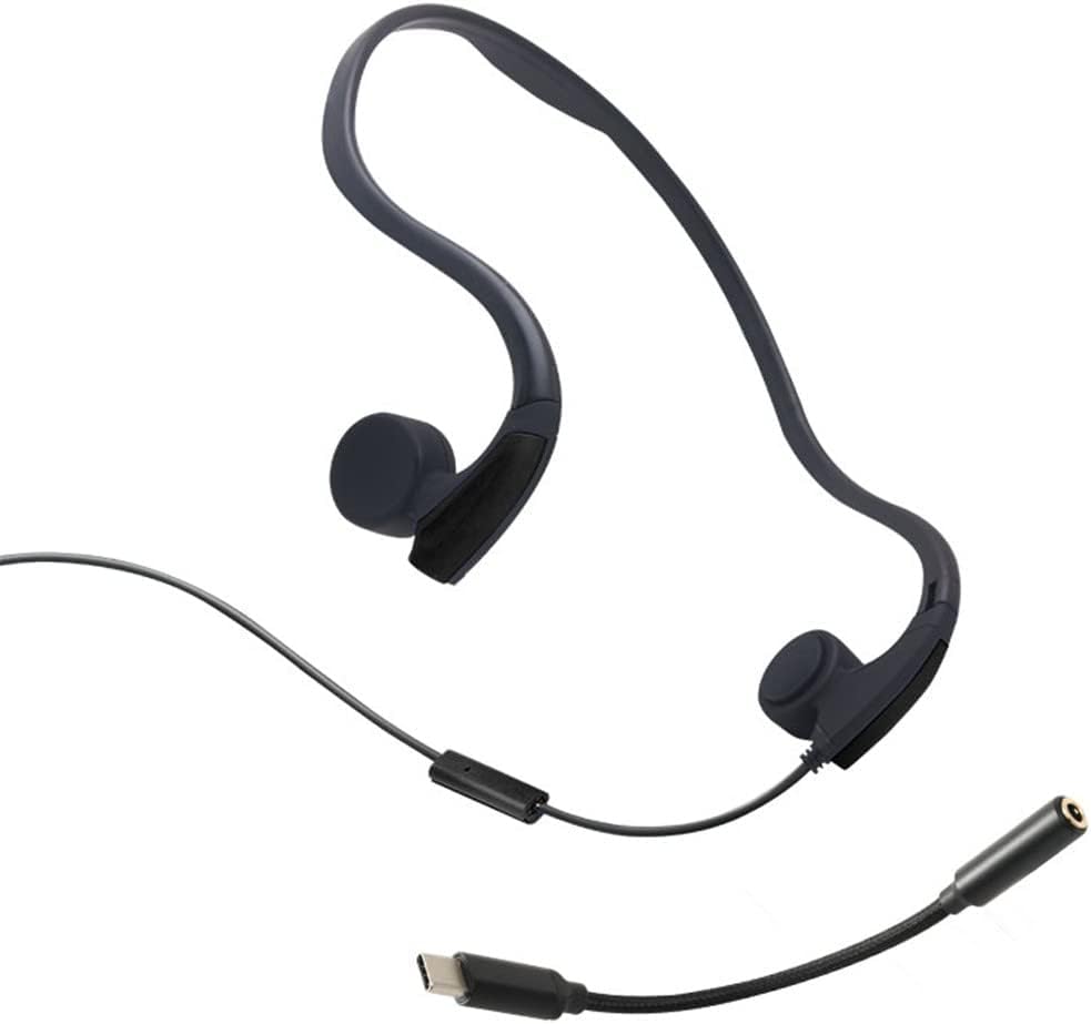 Knochenleitungskopfhörer mit Mikrofon, verkabelte Open-Ear-Kopfhörer (3,5 mm oder Typ C), Gaming-Headset, Sport-Ohrhörer, zum Ausführen von Radfahren.,Schwarz