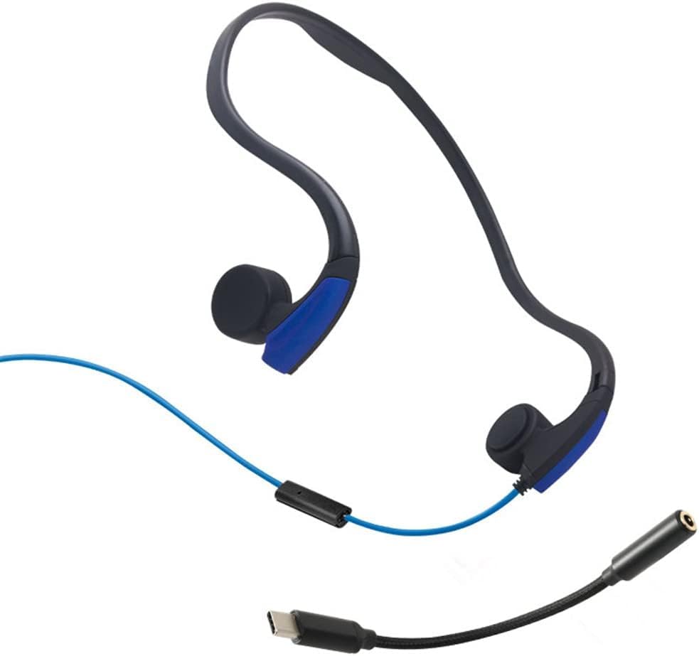 Knochenleitungskopfhörer mit Mikrofon, verkabelte Open-Ear-Kopfhörer (3,5 mm oder Typ C), Gaming-Headset, Sport-Ohrhörer, zum Ausführen von Radfahren.,Blau