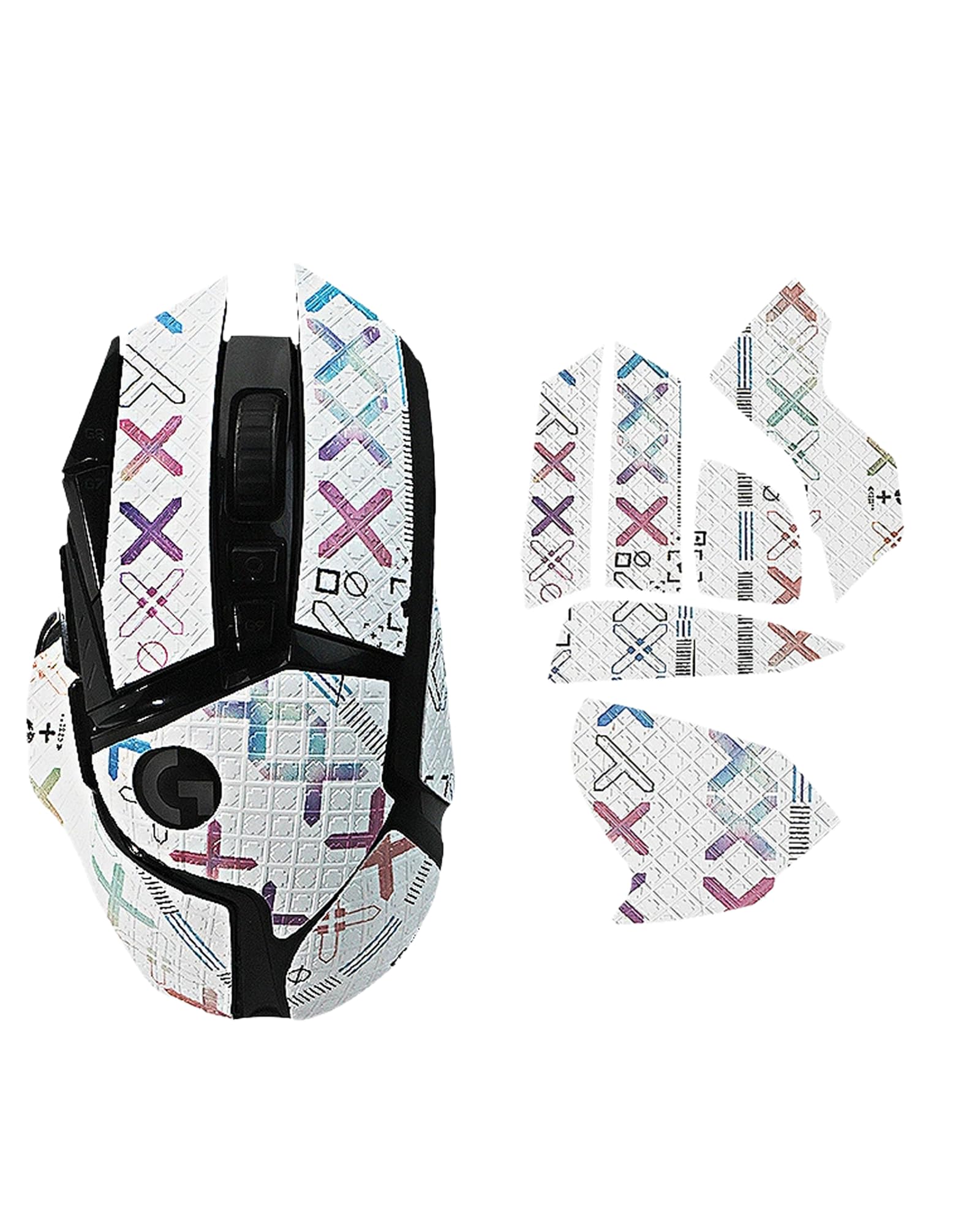 Maus-Griffband, kompatibel mit Logitech G502, rutschfester Mausaufkleber für Logitech G502, vollständige Abdeckung, schweißabsorbierend, präzise Passform, langlebige Füße (bunt)