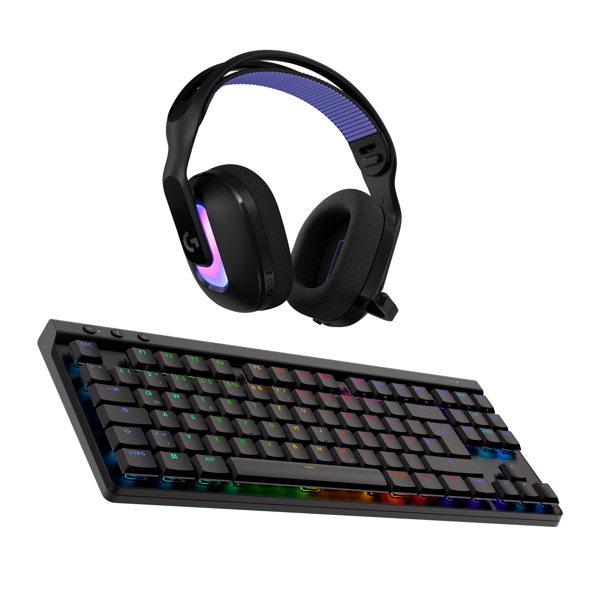 Logitech G522 Lightspeed kabelloses Gaming-Headset und G515 Lightspeed TKL kabellose Gaming-Tastatur, Premium-Headset und -Tastatur mit Bluetooth und Kabelverbindung, PC (QWERTZ) - Schwarz