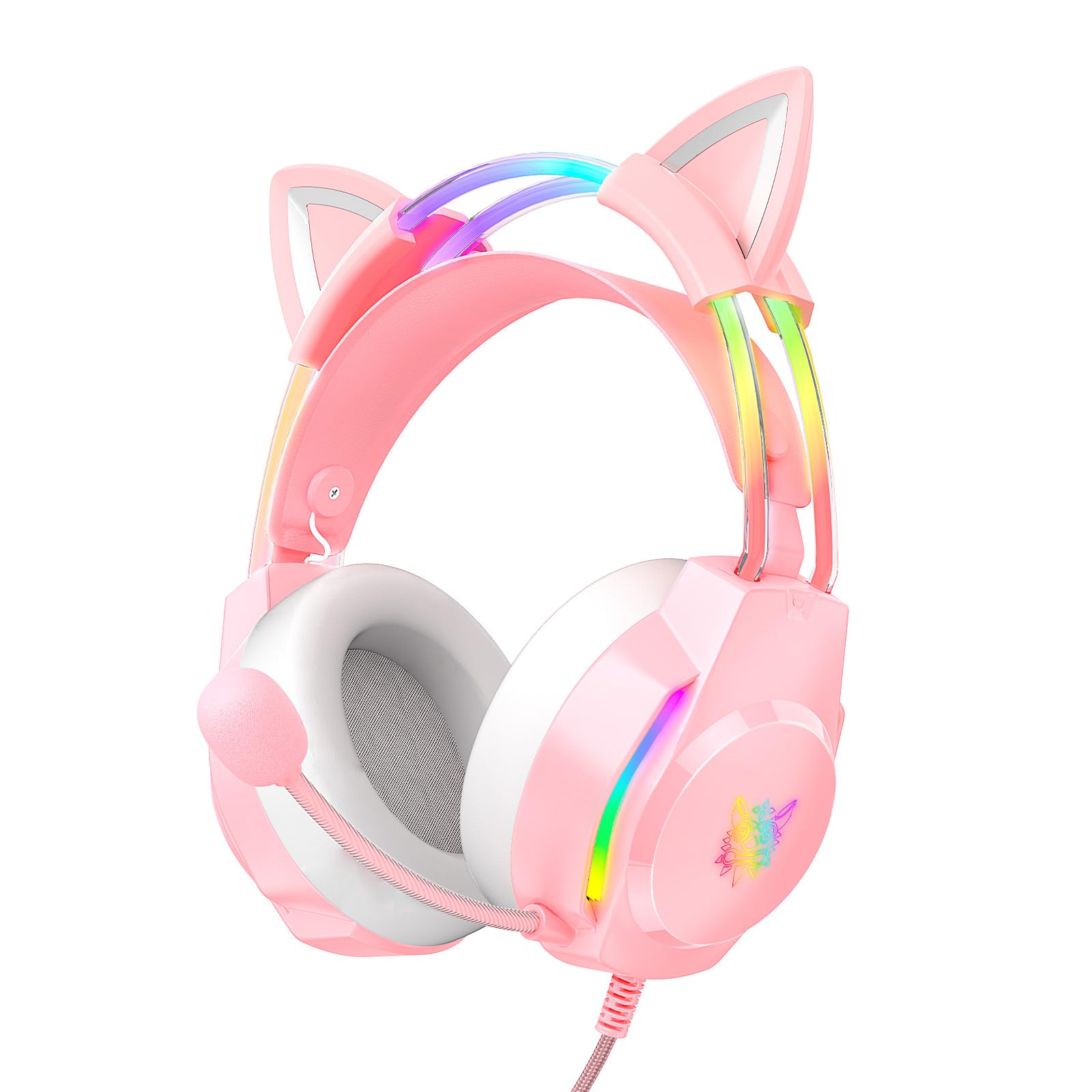 Gaming-Headset mit Katzenohren, RGB-Hintergrundbeleuchtung, Kopfhörer für PC/PS4/PS5/XBOX/Switch mit Mikrofon mit Rauschunterdrückung, virtueller 7.1-Surround-Sound, leichtes Design