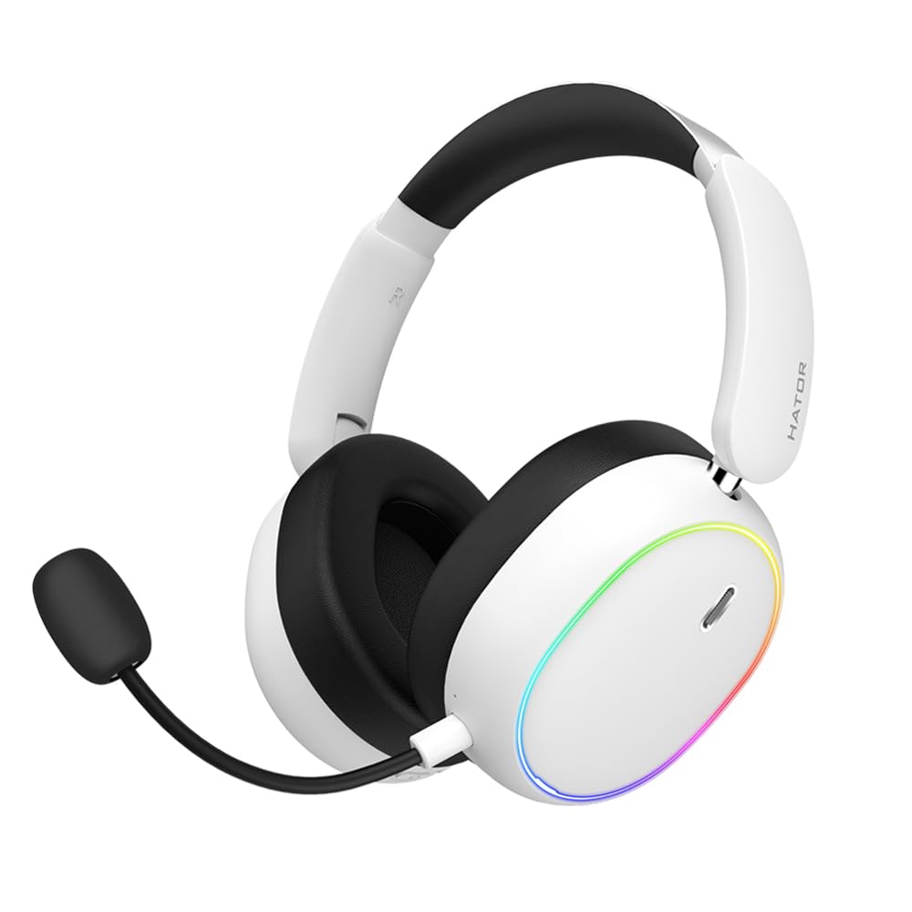 HATOR Phoenix 2 Wireless Gaming-Headset – 40mm Hi-Res Treiber, Hybrid ANC, Spatial Audio, Head Tracking, 2.4GHz & BT5.4, bis zu 45h Akku, inkl. Case – für PC, Konsole & Mobile, Weiß