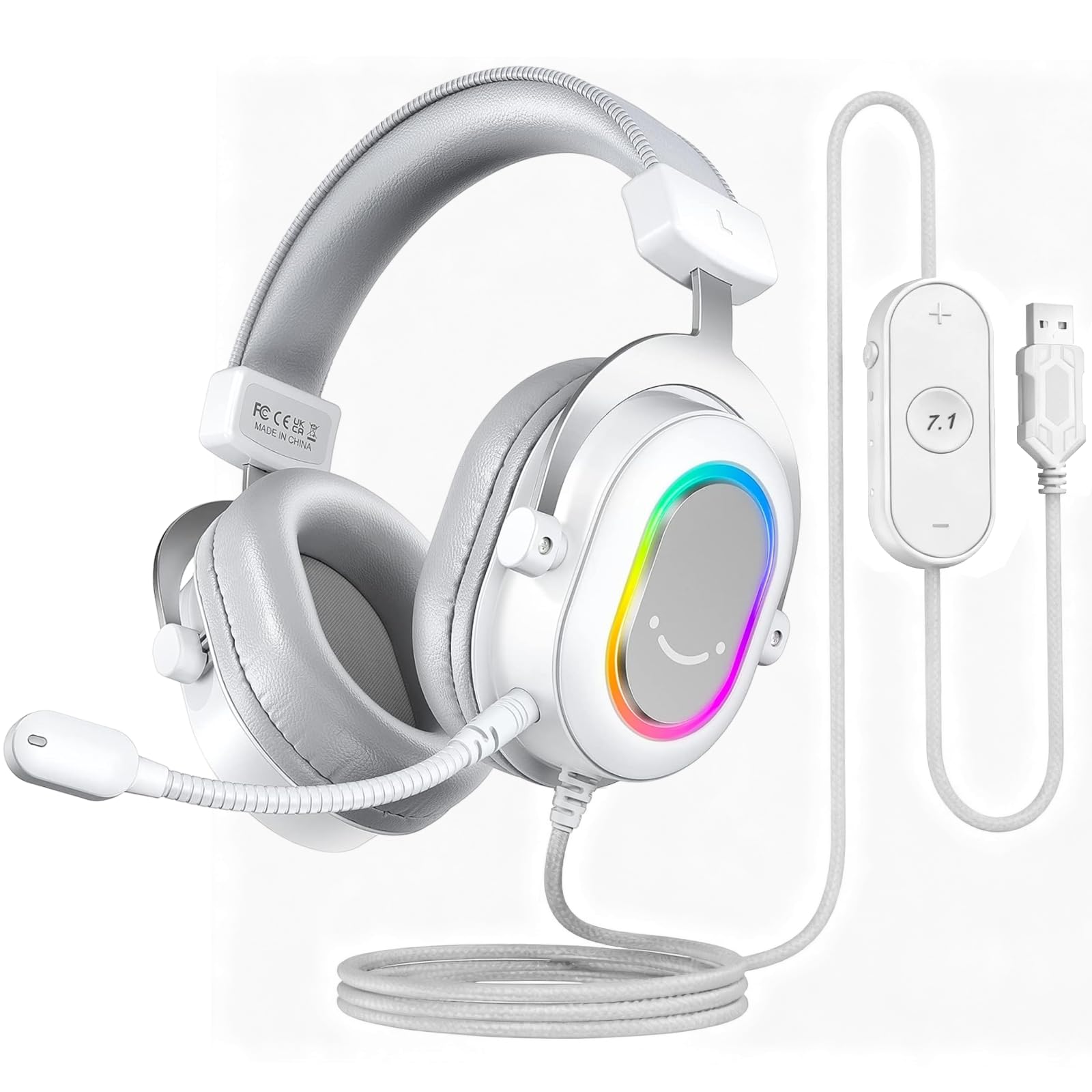 FIFINE Gaming Headset mit Mikrofon, Over Ear Kopfhörer mit Kabel, USB Headset für PC PS4 PS5, RGB Headphone mit 3 EQ-Modi, Surround Sound und Ohrpolster