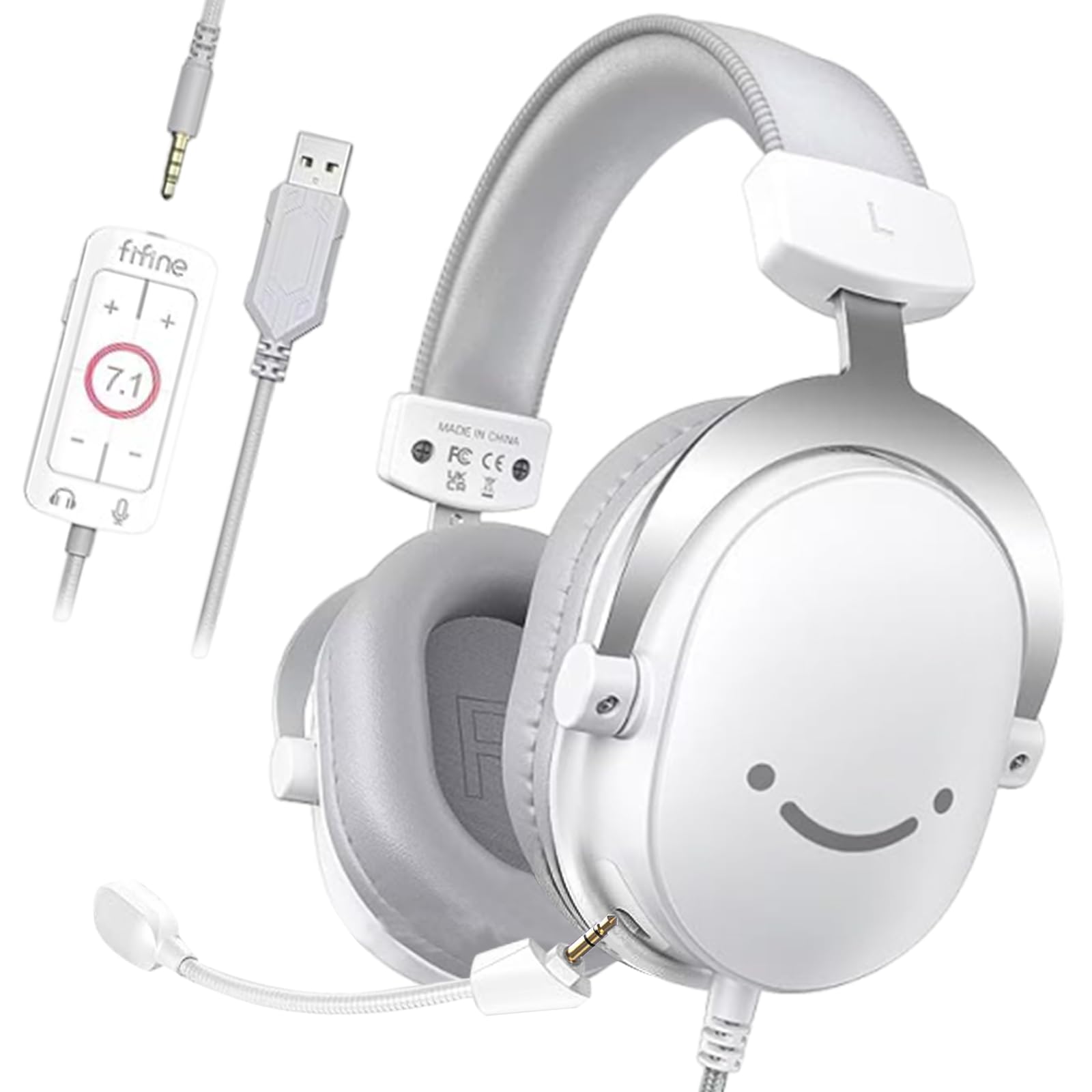 FIFINE Gaming Headset mit Mikrofon, Over Ear Kopfhörer mit Kabel, USB Headset für PC PS4 PS5 Xbox Switch, RGB Headphone mit 7.1 Surround Sound und Ohrpolster