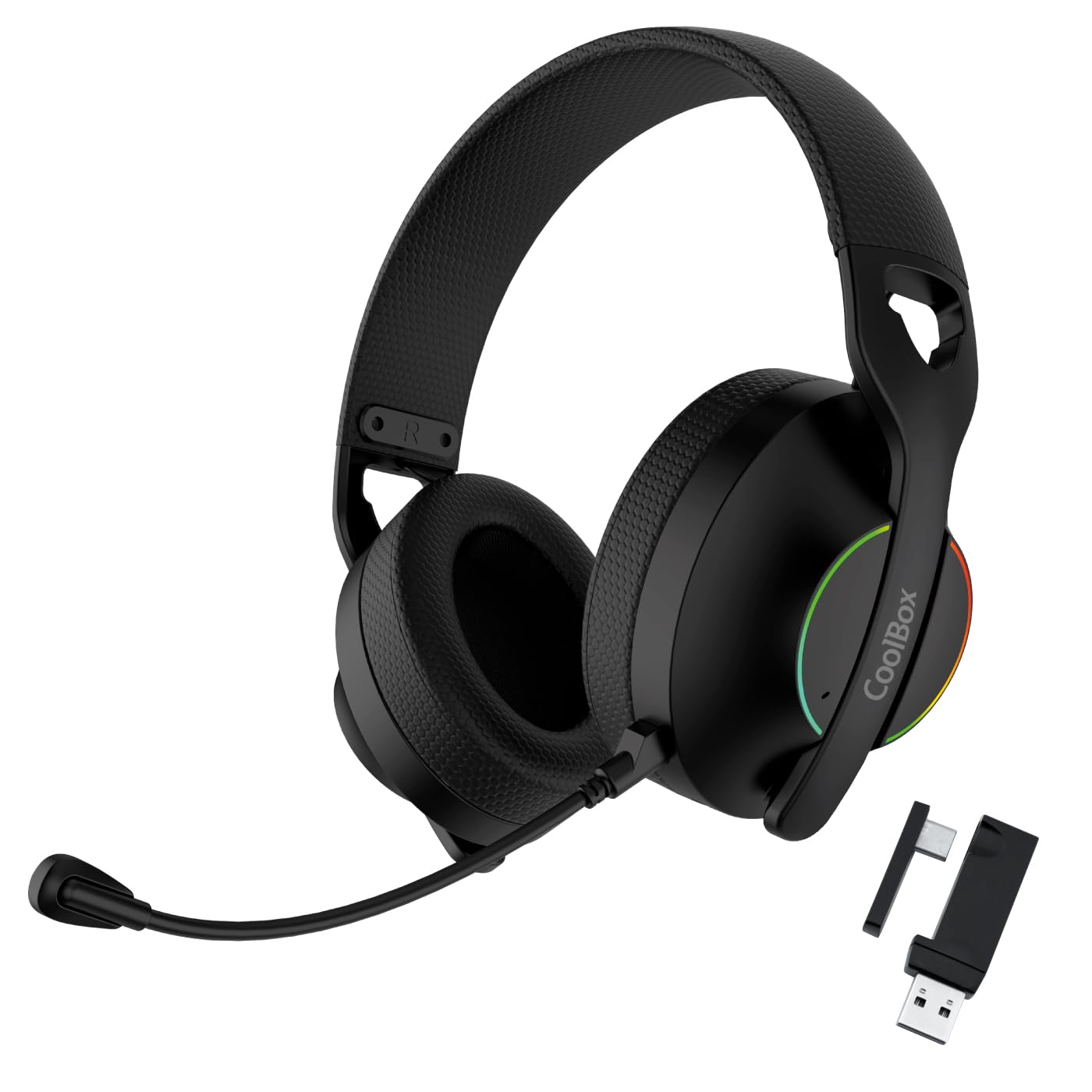 CoolBox WB01 Kabellose Gaming-Kopfhörer mit abnehmbarem Mikrofon für PS5, PS4, Switch, PC, 2,4 GHz, kabellos, mit USB-Adapter und Bluetooth 5.4, 20 Stunden Laufzeit, USB-C-Ladung in 2 Stunden, Schwarz