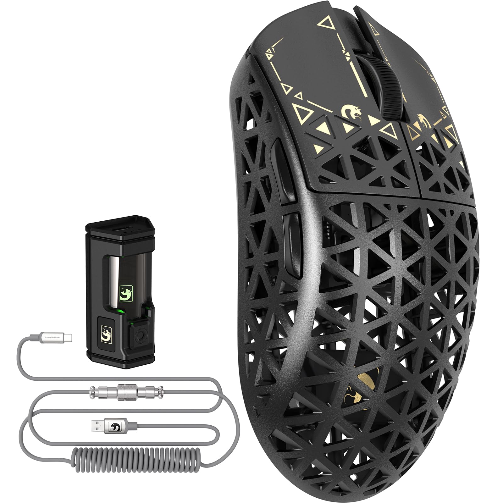 MAMBASNAKE M5 Ultra Carbon Fiber 8000Hz Wireless Gaming Mouse, 39g Superlight, 42000DPI, PAW3950MAX Sensor, Nordic 52840 Chip, Bluetooth/2.4G/USB-C Wired Mice with Mouse Coiled Cable, for PC/Mac