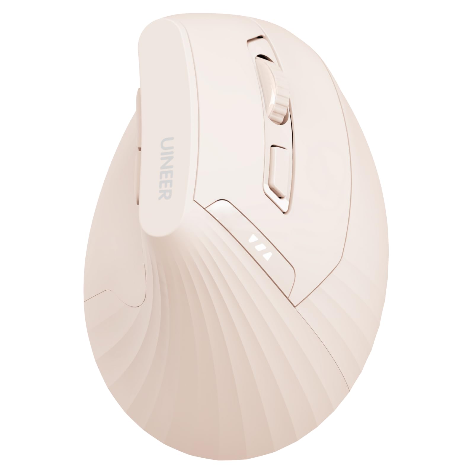 Uineer Kabellose vertikale Maus, Multi-Device Tri-Mode Maus, sichtbare Leistungsstufe (2.4G+BT4.0/BT5.0) Wiederaufladbare Wireless Mouse, 4 einstellbare DPIs, 6 Tasten, für Laptop, Desktop, PC (Rosa)