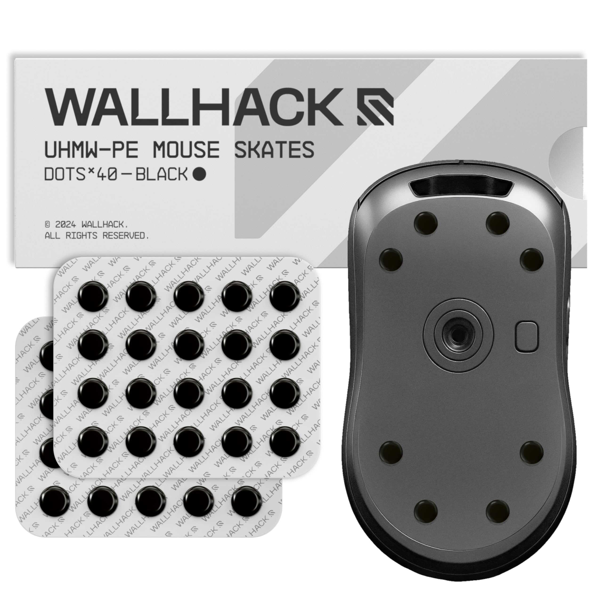 Wallhack UHMW-PE Maus Dot-Skates | Premium Skates für Gaming Mäuse | Ultra-Glattes Gleiten auf Stoff & Glaspads | Geschwindigkeit & Kontrolle | Haltbar & Einfach Anzuwenden | Schwarz 7mm x 14mm
