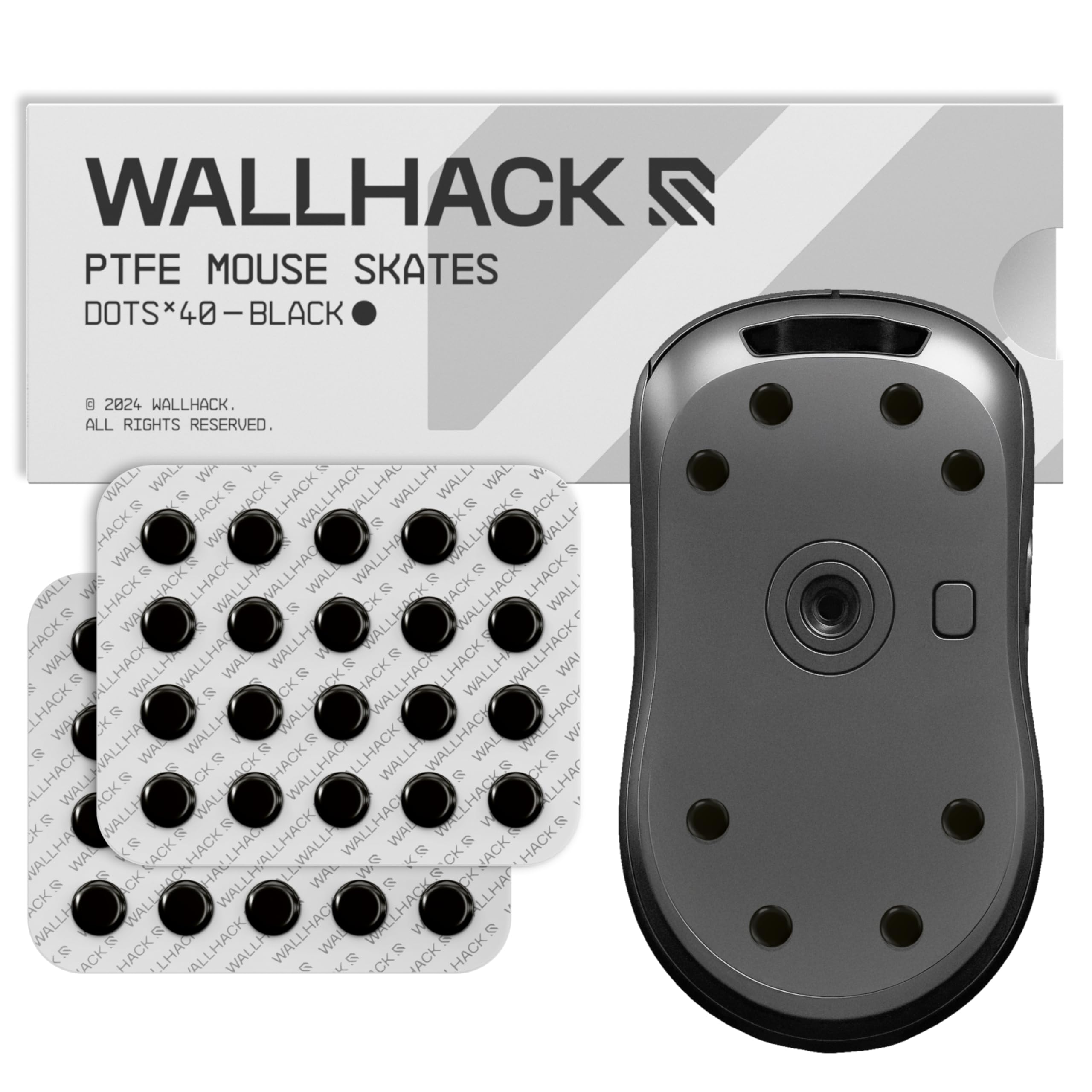Wallhack PTFE Maus Dot-Skates | Universale Premium Skates für Gaming Mäuse | Ultra-Glattes Gleiten auf Stoff & Glaspads | Geschwindigkeit & Kontrolle Anpassen | Schnell & Einfach | Schwarz 7mm x 14mm