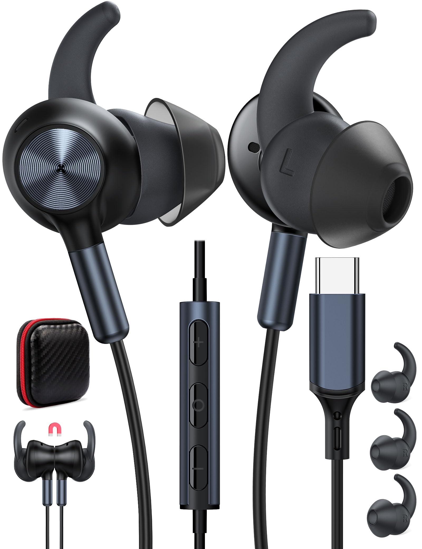 TOPAUX Kabelgebundene USB-C-Kopfhörer, Geräuschunterdrückung, In-Ear-Kopfhörer mit Mikrofon für iPhone 16e, 16 Pro, Max, 15 Plus, Typ C, kabelgebunden, Gaming-Headset für iPad A16, 11, 10, Samsung S25