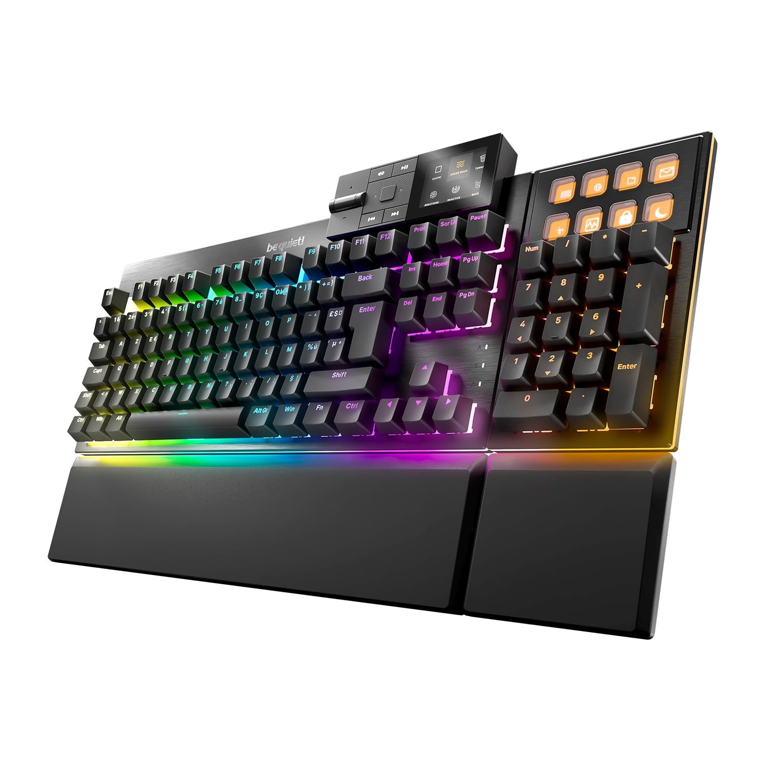 be quiet! Dark Mount Silent Linear DE ISO Tastatur, 8 Display-Tasten, Media Dock, hot-swap-fähiger Nummernblock, ab Werk geschmierte mechanische Tasten, 3 Schichten Dämmung, Double-Shot keycaps, ARGB