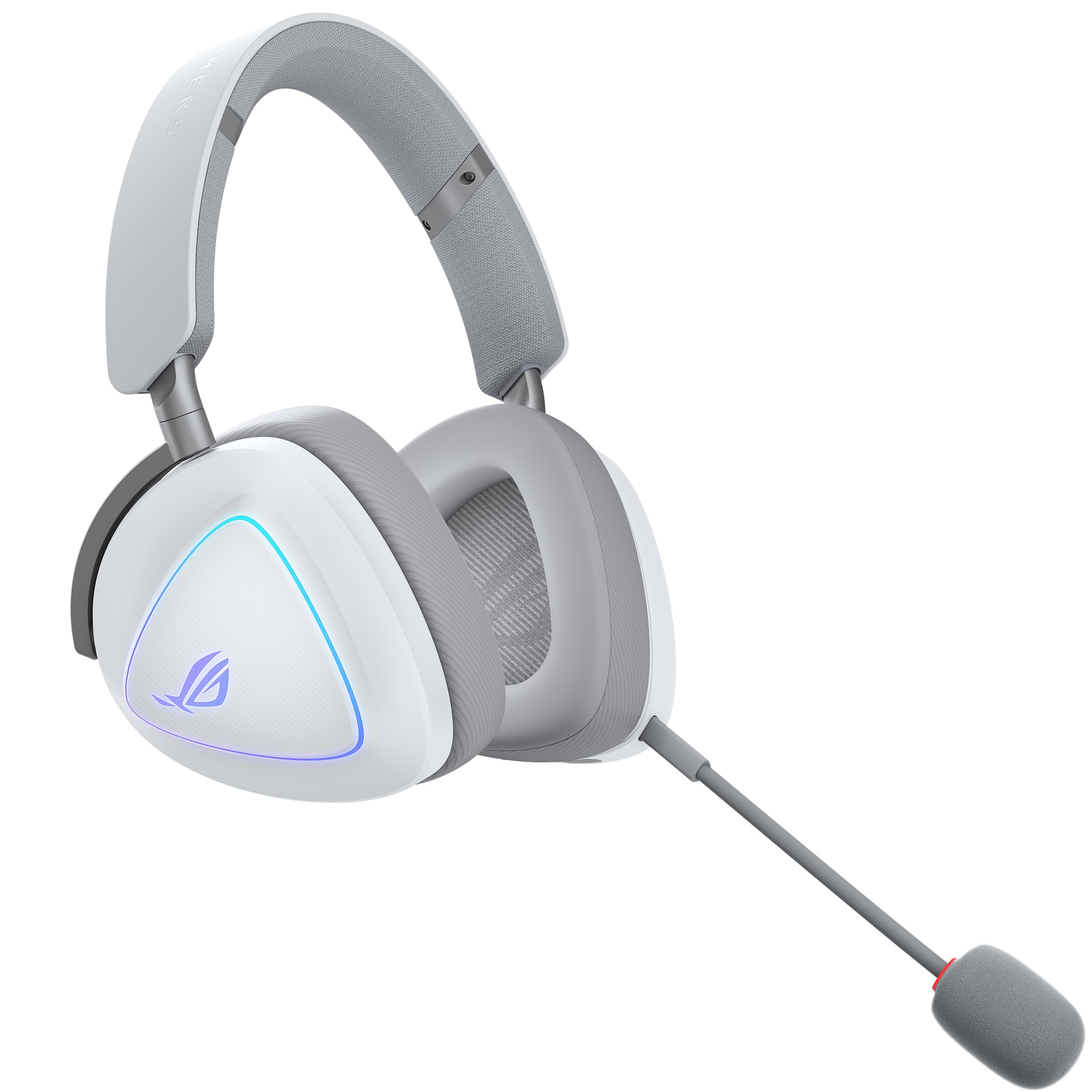 ASUS ROG Delta II White kabelloses RGB Gaming Headset (SpeedNova, Bluetooth, 2,4 GHz, 3,5-mm-Anschluss, 10 mm Super-Breitband-Boom-Mikrofon, DualFlow Audio, 110h Akkulaufzeit, Aura Sync, weiÃŸ)