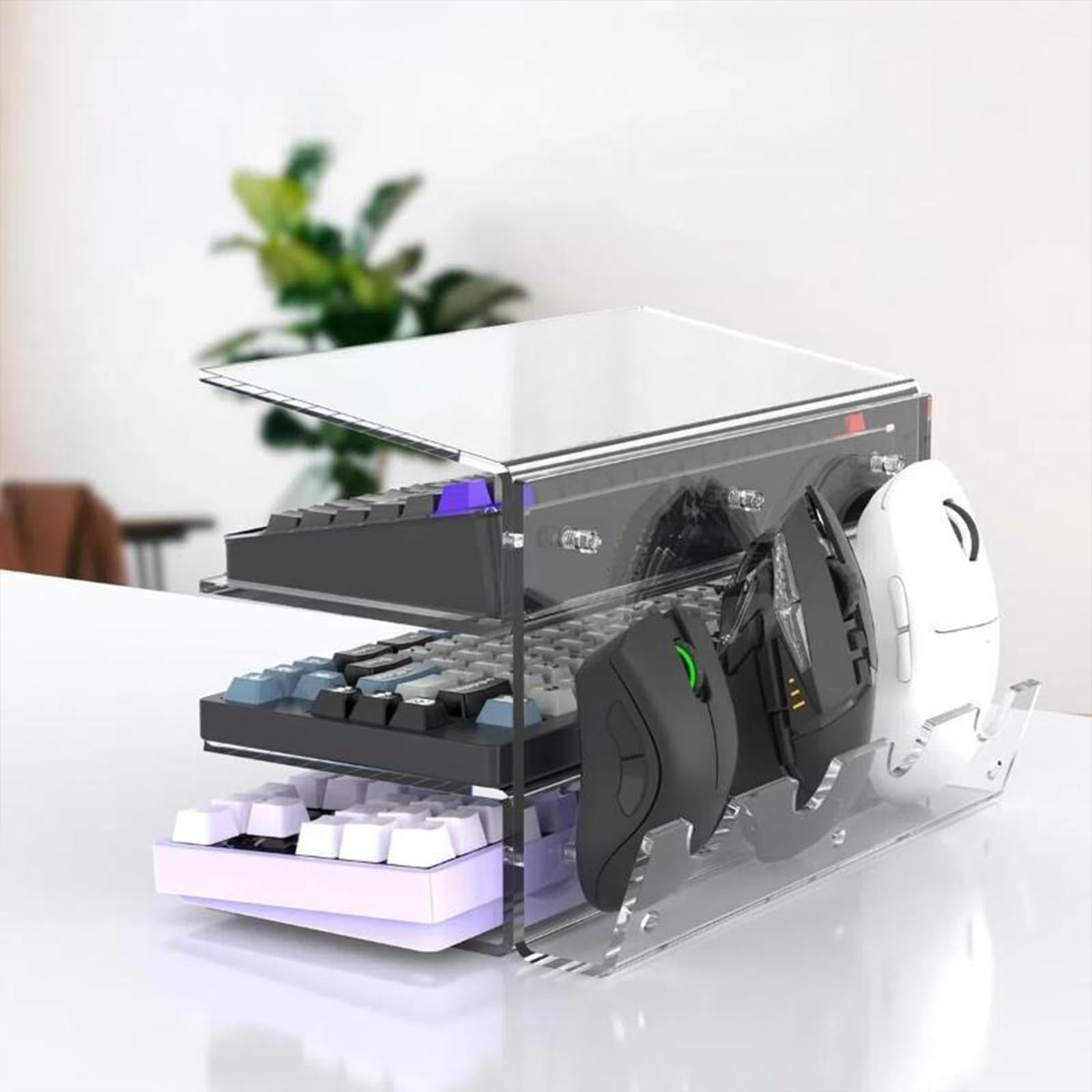 Tastatur Maus Halter 3 Ebenen – Vertikaler Aufbewahrungsständer für PS5/Xbox Controller & Zubehör – Gaming Organizer für Schreibtisch, Sammler & Gaming Zimmer,Transparent