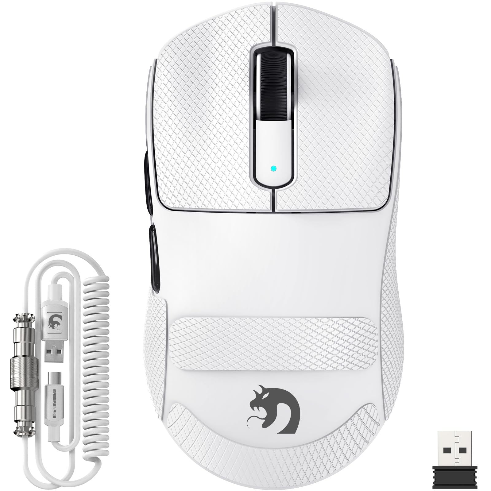 MAMBASNAKE M3 39g SUPERLEICHTE Kabellose Gaming-Maus mit Spiralkabel, PixArt PAW3395PRO-Sensor, Bis zu 40000DPI, BT/2,4G Kabellos/Kabelgebunden, 100Mio. Klicks Mikroschalter, für PC/Xbox/PS/Mac (Weiß)