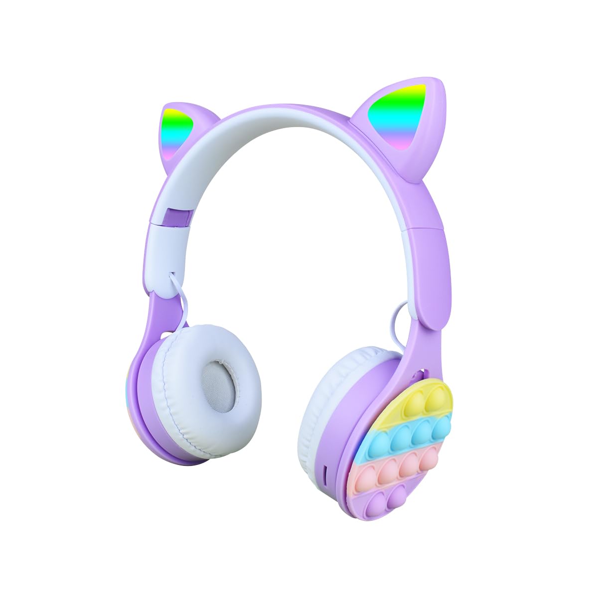 Bluetooth Kopfhörer Rainbow Pop-On-It Kabellose Katzenohren - Wireless Kopfhorer mit LED-Beleuchtung, Faltbares TWS Stereo Headset (Leuchtende Ohren) Drahtlose Over-Ear Gaming-Ohrhörer-Lila