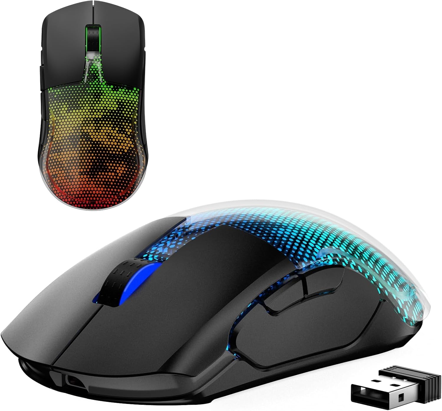 Gaming Maus Kabellos, 12K DPI, 2,4g/USB-C/Bluetooth 5.3 Gaming Mouse, GroßE RGB-Hintergrundbeleuchtung, 6 Programmierbare Tasten 75 Stunden Akkulaufzeit, Leichtgewicht, für PC, Mac, Laptop, Schwarz