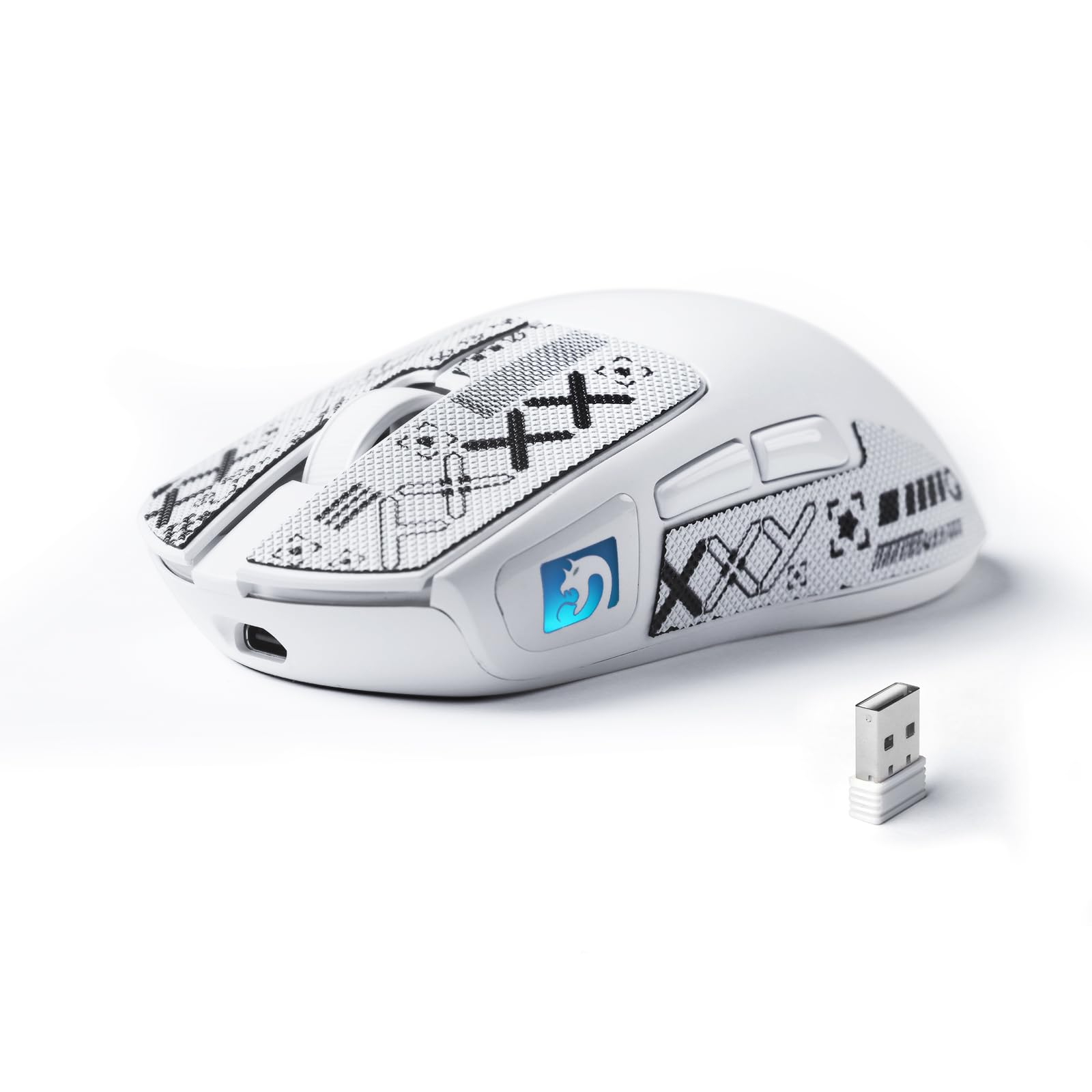 MAMBASNAKE M4 Ultra-Leichte Kabellose Gaming-Maus, 53g, PAW3311 Sensor, 24000 DPI, Tri-Mode Bluetooth/2.4G/Kabel, RGB-Beleuchtung, 400mAh Akku, 20M Klicks, für Gaming/Arbeit - Weiß&Aufkleber