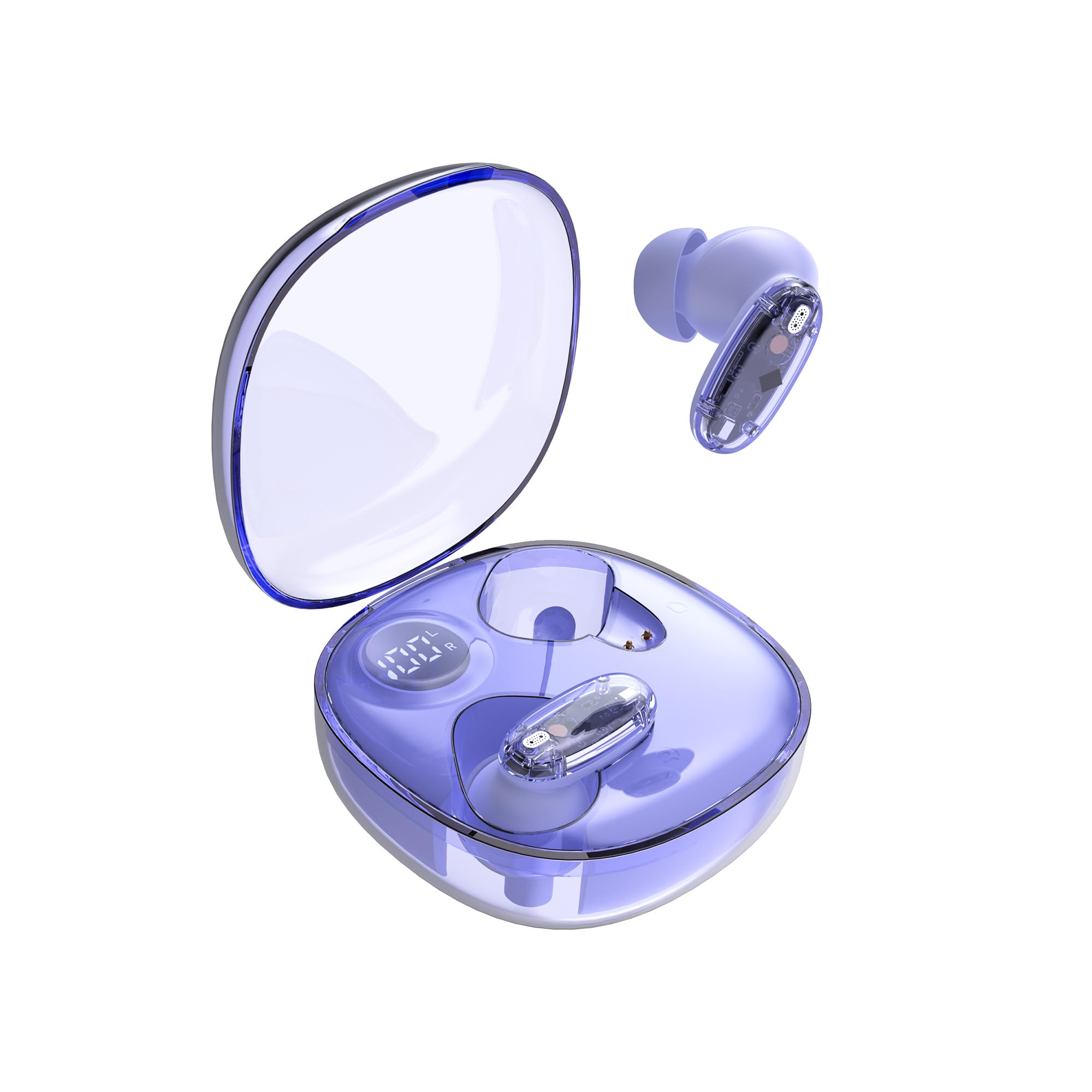 Mars Gaming MHIB2, Bluetooth 5.4 Kopfhörer, Immersiver Klang, Ergonomisches Halbtransparentes und Ultrakompaktes Design, 24 Stunden Wiedergabe, Kabellose Ohrhörer mit Etui und LED-Anzeige, Lila