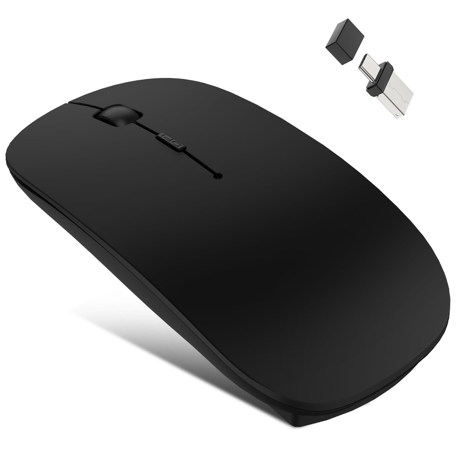 Kabellose Bluetooth Maus für iPad Pro/MacBook/Laptop/PC/Computer, Wiederaufladbare Maus Kabellos mit Jiggler Mouse beweger, 3 Adjustable DPI Level Tragbare schlanke leise Büromäuse - Schwarz