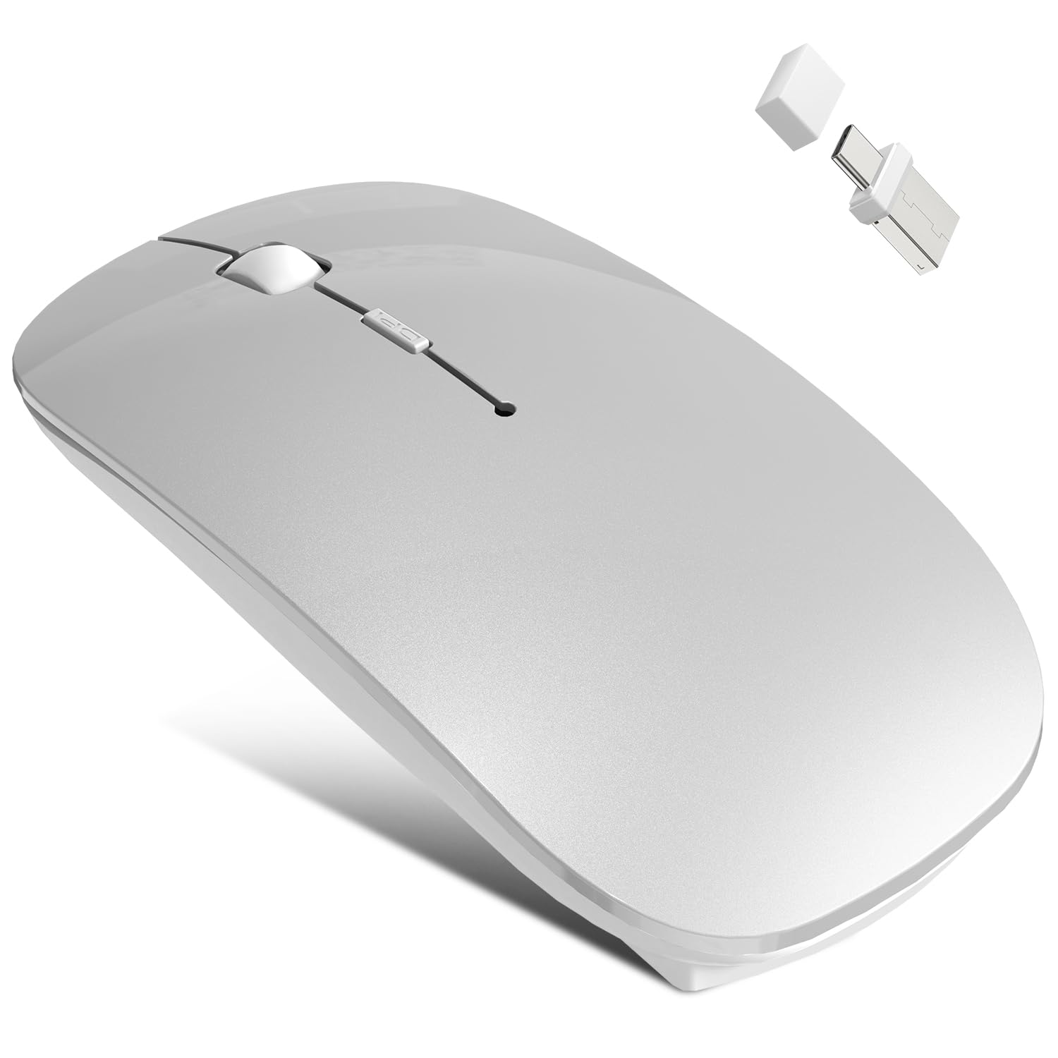 Mouse Wireless Bluetooth per MacBook Pro/Air/Mac/iPad/Laptop/Desktop/Mac/PC/Computer/telefono – Mouse da ufficio portatile sottile e silenzioso Con adattatore USB-C da 2,4 GHz Senza fili