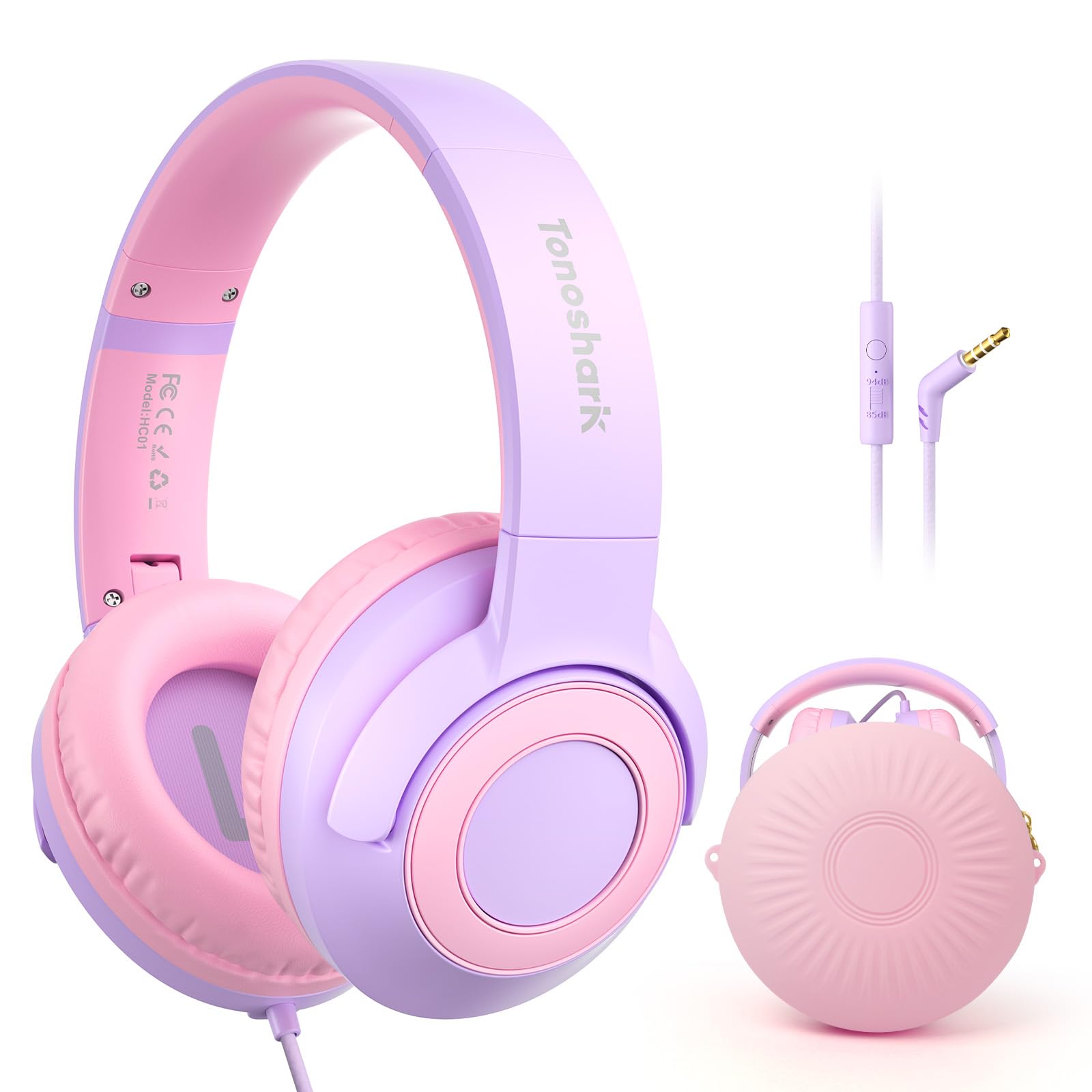 TONOSHARK Kinderkopfhörer mit Kabel Klappbar, mit Mikrofon, Kopfhörer Kinder Gehörschutz auf 85/94 dB, Kopfhörer Mädchen, Faltbares, Klinkenkabel 3,5 (Violett)
