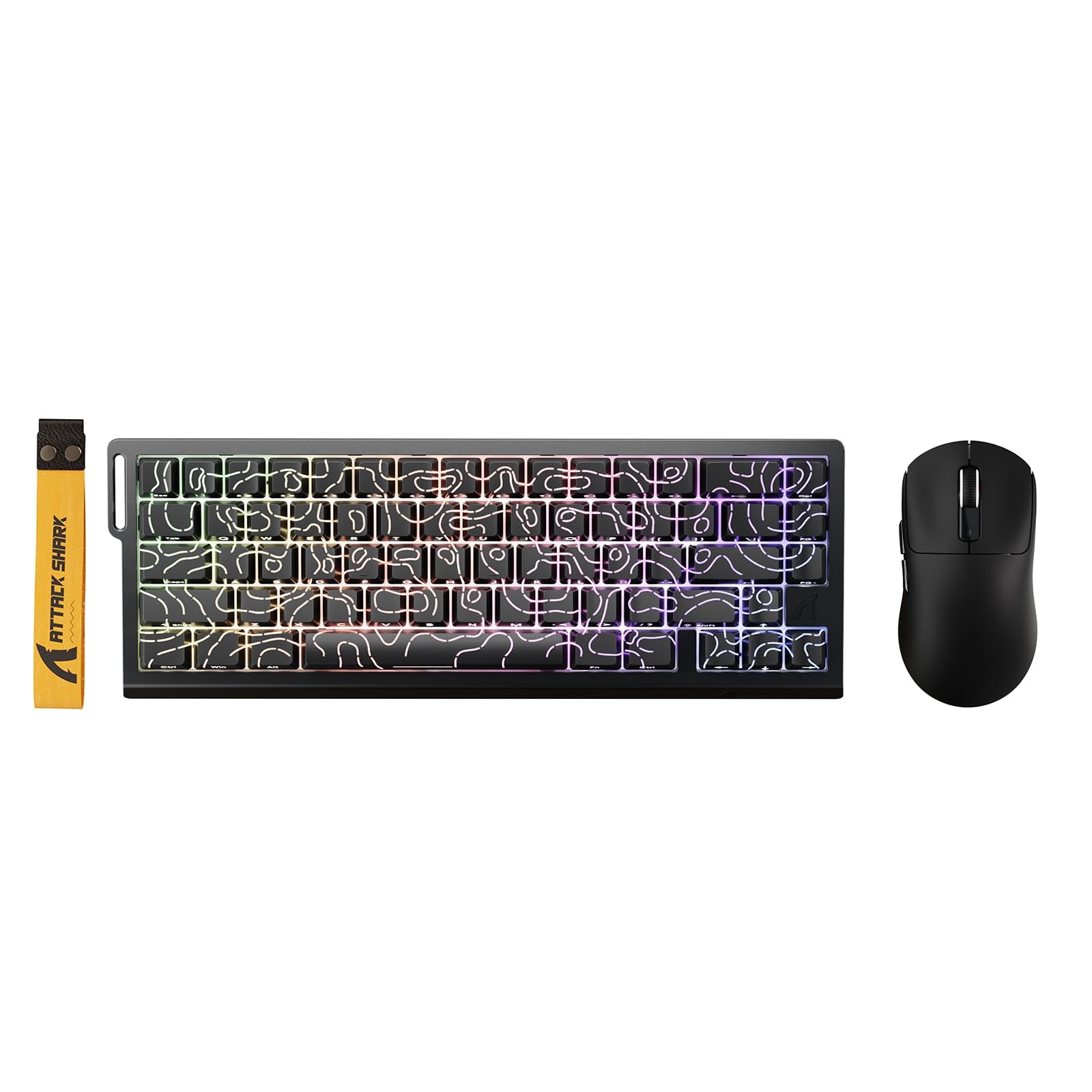 ATTACK SHARK X68 HE Kabelgebundene Magnetische Tastatur mit X3 Kabelloser Gaming-Maus-Kombination, 8KHz Rapid Trigger Tastatur, 0,01 mm RT-Präzision, 49g Maus, PAW3395, 26000 DPI – Schwarze Konturen