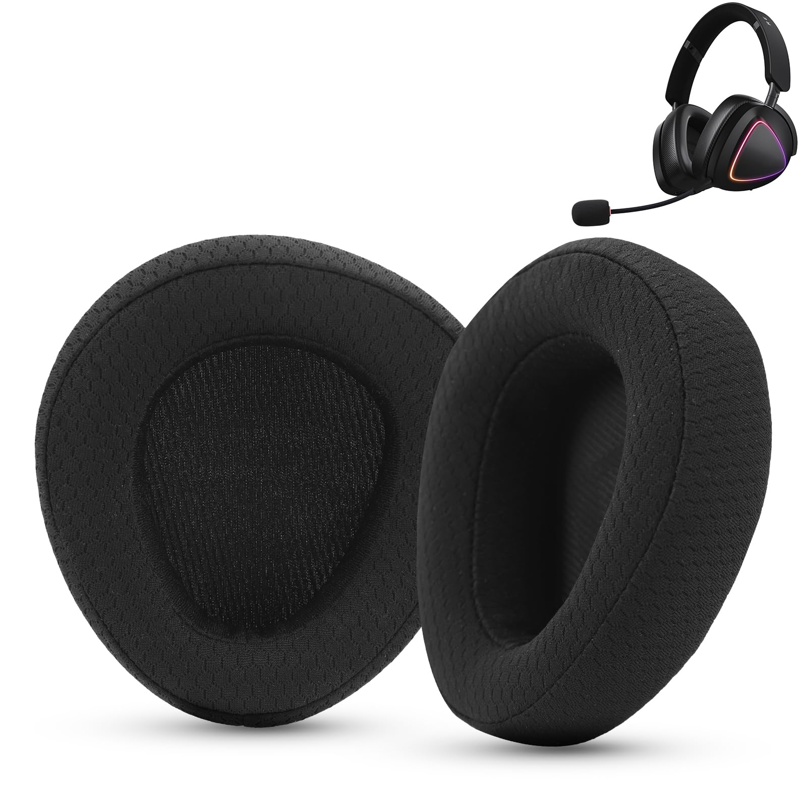 Ersatz-Ohrpolster, kompatibel mit ASUS ROG Delta II Headset, atmungsaktive Netz-Ohrpolster mit Memory-Schaum (Netzgewebe, schwarz)