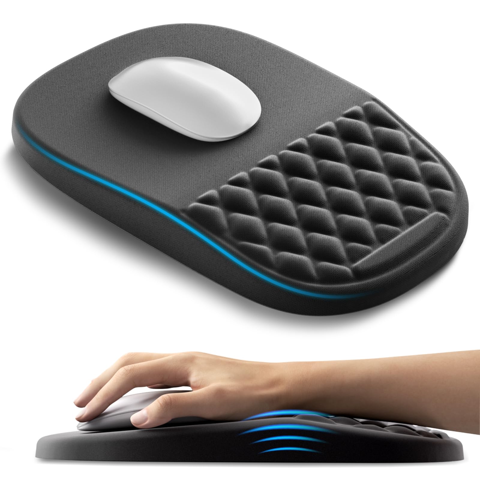 AUEDROT Ergonomisches Mauspad mit Gelkissen 2-in-1 Mousepad mit Handauflage, Memory-Schaum Mouse Pad mit Massage-Noppen & Rutschfester PU-Basis, Geeignet für Büro und Gaming, Als Geschenk, Schwarz