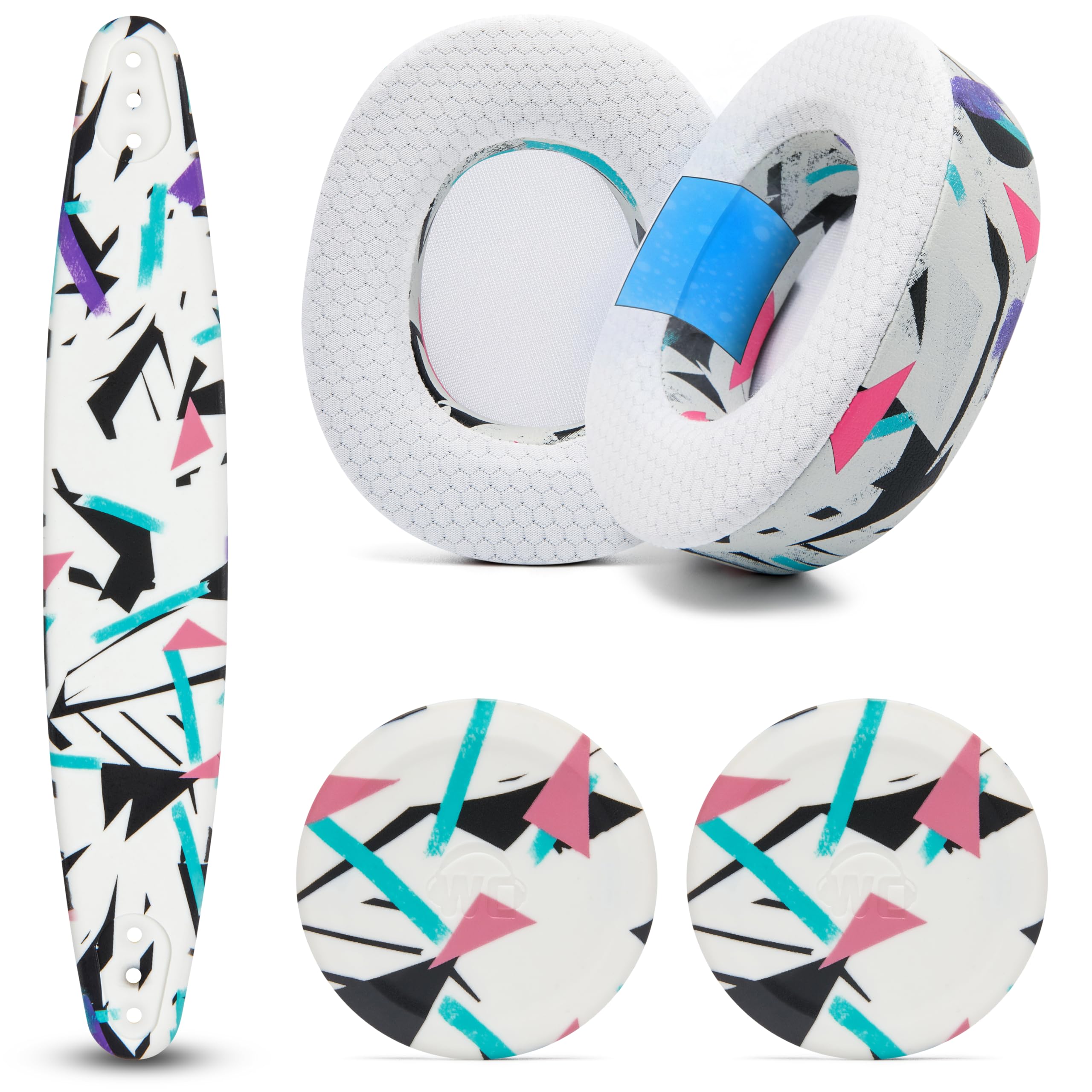 WC Mod Kit Nova Pro Wireless & Nova Elite – Kühlende Gel-Ohrpolster, Silikon-Kopfband und Magnetplatten für SteelSeries Arctis Nova Pro Wireless & Nova Elite von Wicked Cushions | 90's White