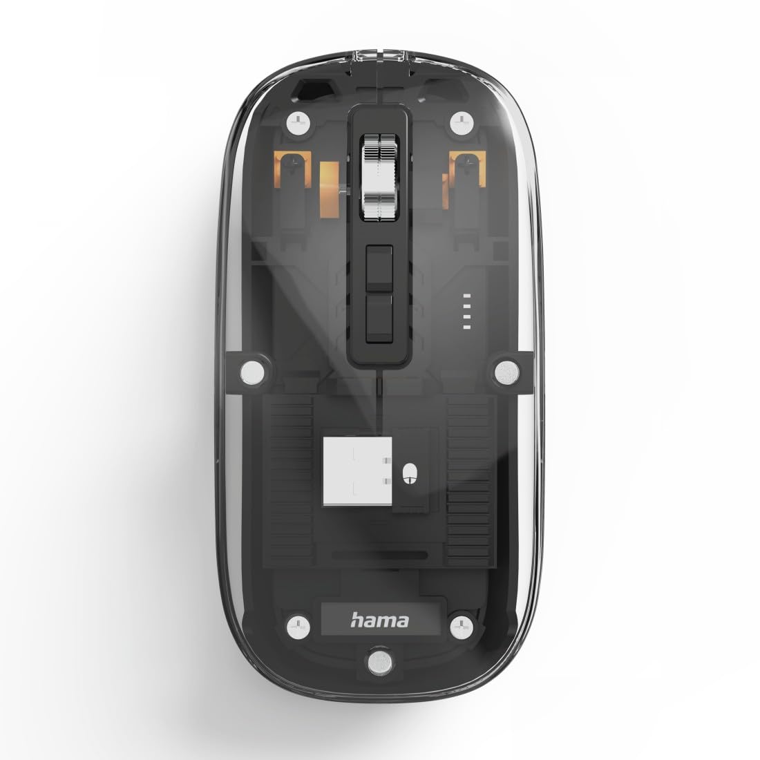 Hama Maus kabellos, wiederaufladbar, Bluetooth/Funk (Multi Device, flach, optische Bluetooth Maus ohne Klickgeräusch, mit Akku, Funkmaus mit 6 Tasten, 800/1200/1600 DPI, KI Assistent) transparent