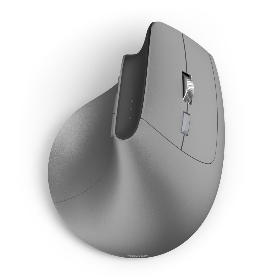 Hama vertikale Maus für Rechtshänder, Bluetooth/Funk (Multi Device, ergonomische Maus ohne Klickgeräusch, Datenverschlüsselung, RGB, 8 Tasten, 1000/1600/2400 DPI, mit Akku, KI Assistent) grau