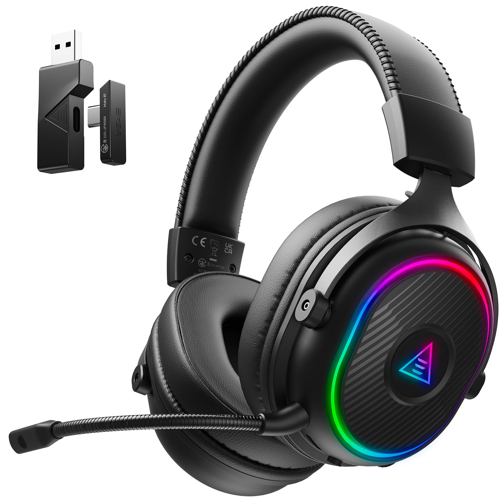 EKSA 2,4GHz Wireless Gaming Headset für PS5/PS4/PC/Switch/Mac, Bluetooth 5.3 Gaming Kopfhörer Kabellos mit Mikrofon, 30ms Latenz, 80 Stunden Akkulaufzeit, RGB, USB PC Headset