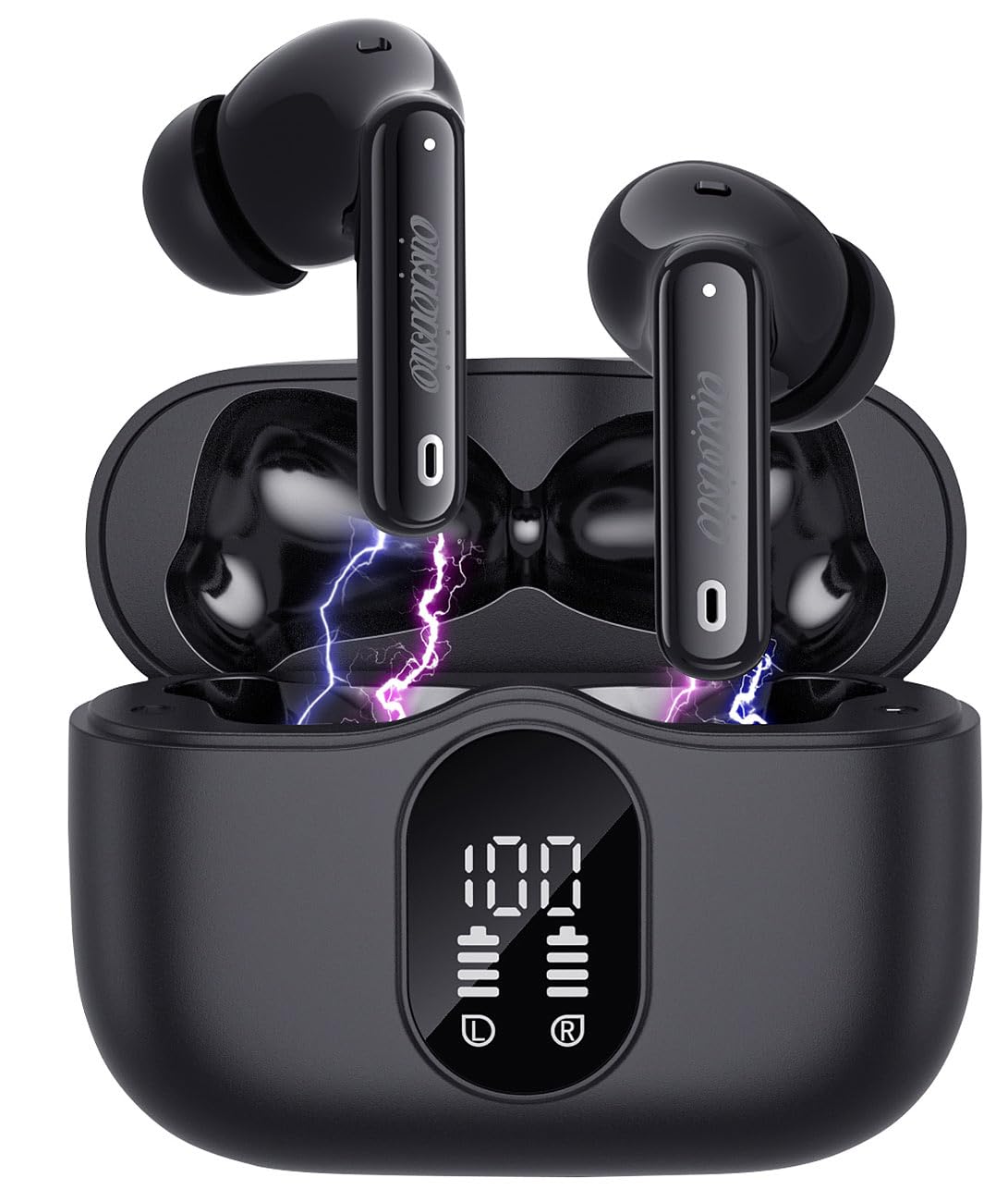 auvisio Headset, Bluetooth: Kabellose In-Ear-Kopfhörer mit Ladecase, Noise-Cancelling, schwarz (Kopfhörer für Pendler, Musik Bluetooth)