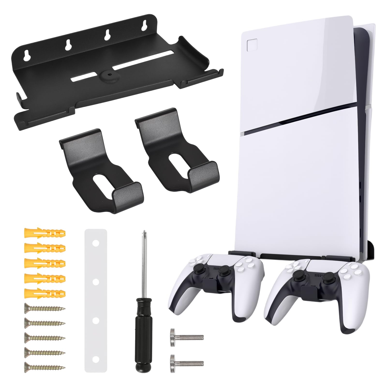 Wandhalterung Ständer für PS5/P5 Slim Konsole, Aufhängungshalterung Kompatibel mit P5 Slim Series Gaming -Konsolen, PS5 Standfuß PS5 Halterung Wand mit 2 Headset Gamepad Halter Gaming Zubehör