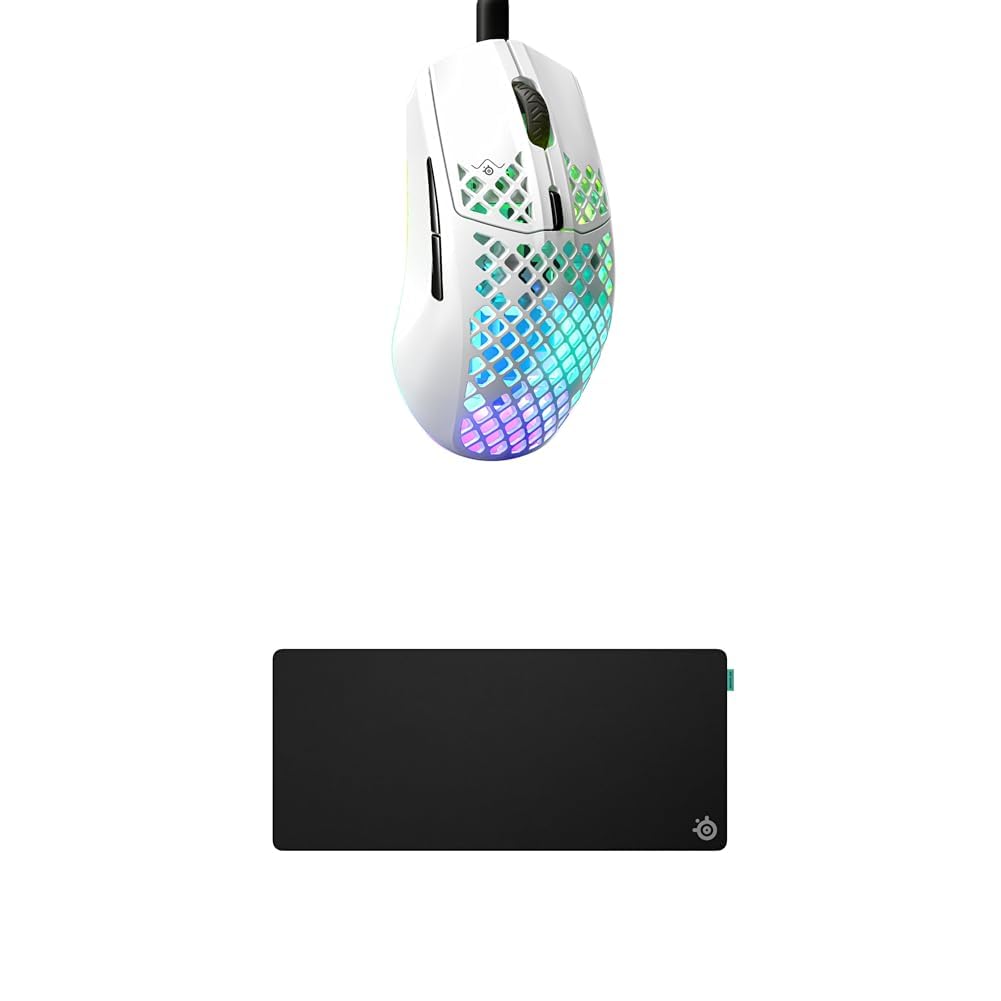 SteelSeries Aerox 3 Snow - Superleichte Gaming-Maus - Optischer TrueMove Core Sensor mit 8,5K CPI QcK XL Performance Balance Gaming-Mauspad 900x400mm
