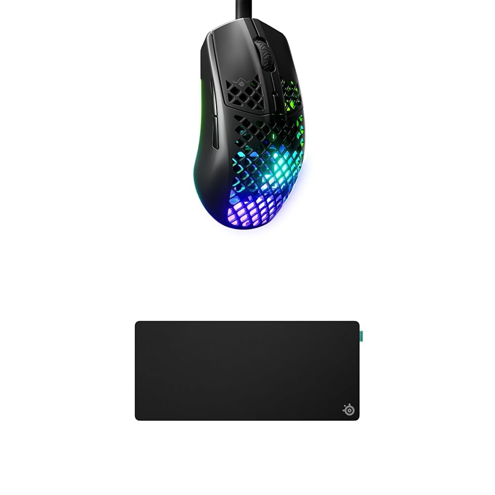 SteelSeries Aerox 3 Onyx - Superleichte Gaming-Maus - Optischer TrueMove Core Sensor mit 8,5K CPI QcK XL Performance Balance Gaming-Mauspad 900x400mm