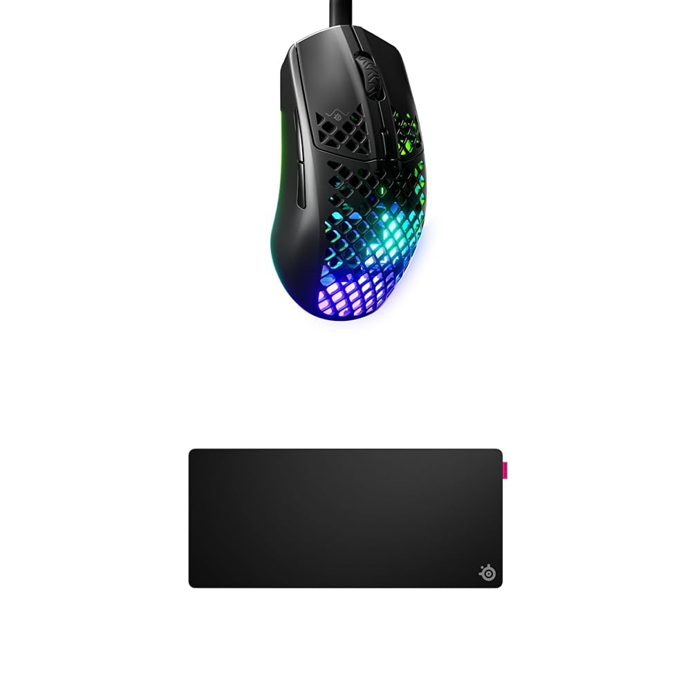 SteelSeries Aerox 3 Onyx - Superleichte Gaming-Maus - Optischer TrueMove Core Sensor mit 8,5K CPI QcK XL Performance Speed Gaming-Mauspad 900x400mm